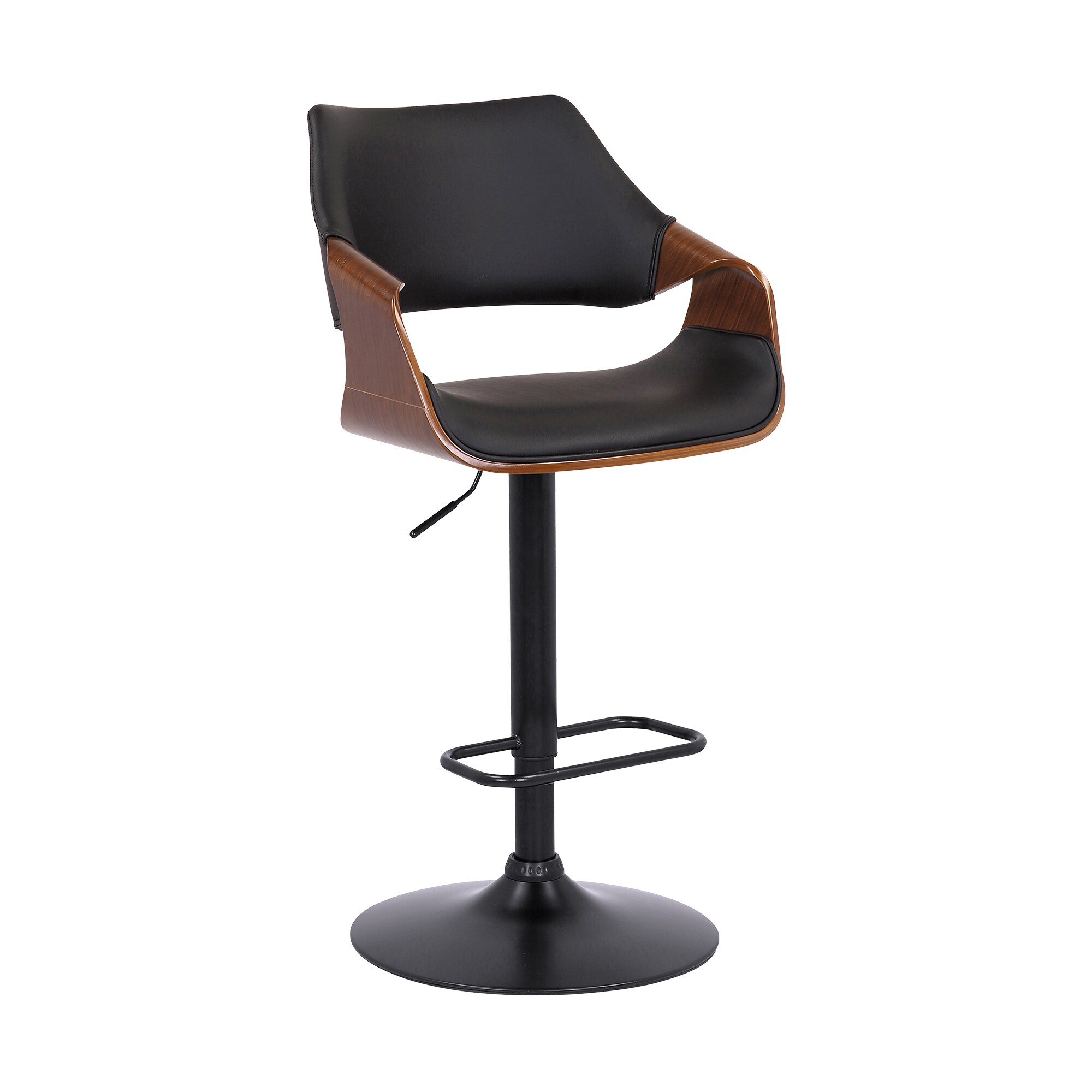 Armen Living LCASBAWABL Black Powder Coated 24.5-Inches H Adjustable Height Counter height Square seat Upholstered Swivel Wood Bar Stool with Arms and Back