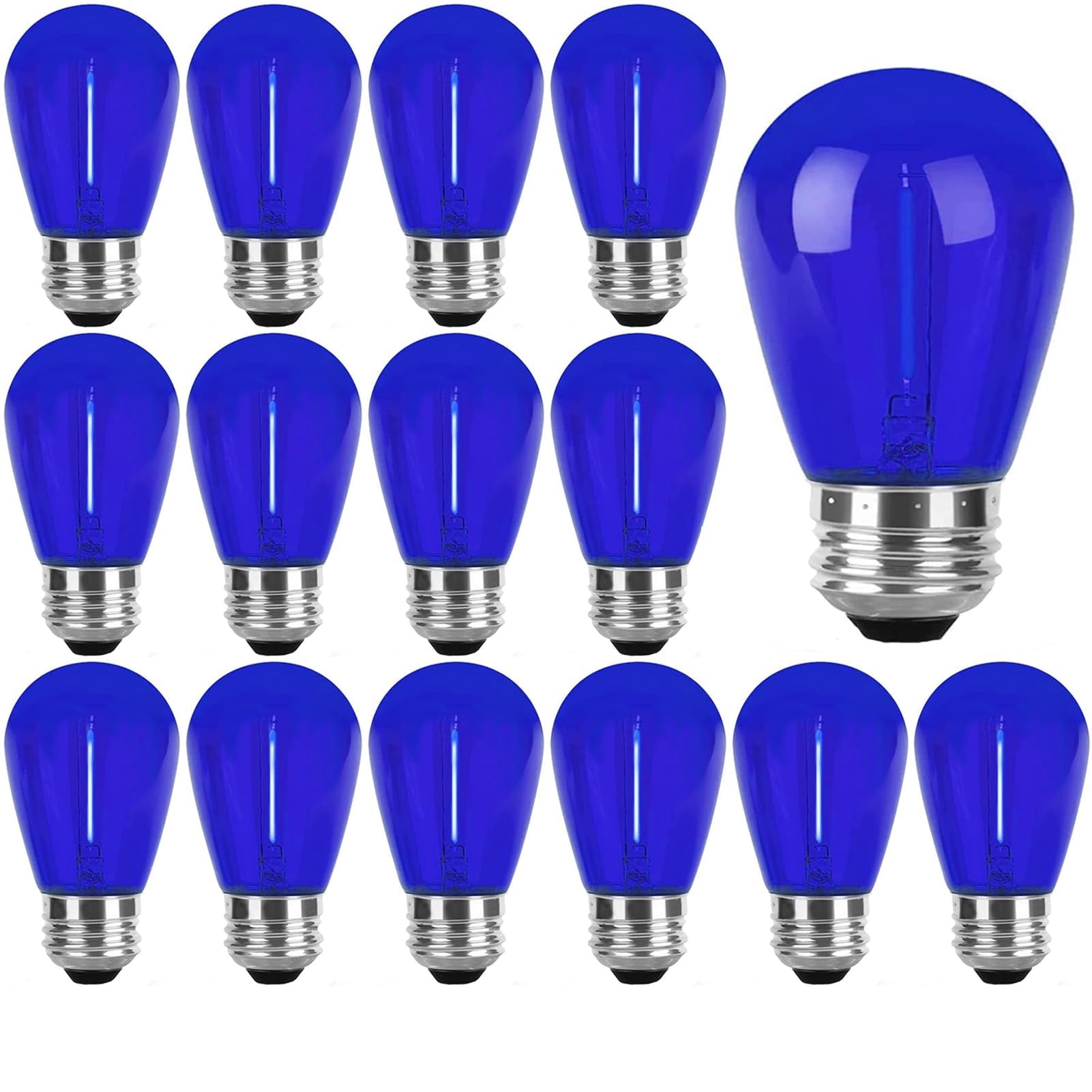 AOIZGMY  15 pack S14 LED bulb 1W blue shatterproof plastic E26 base indoor outdoor decorative filament string light bulbs for patio wedding party