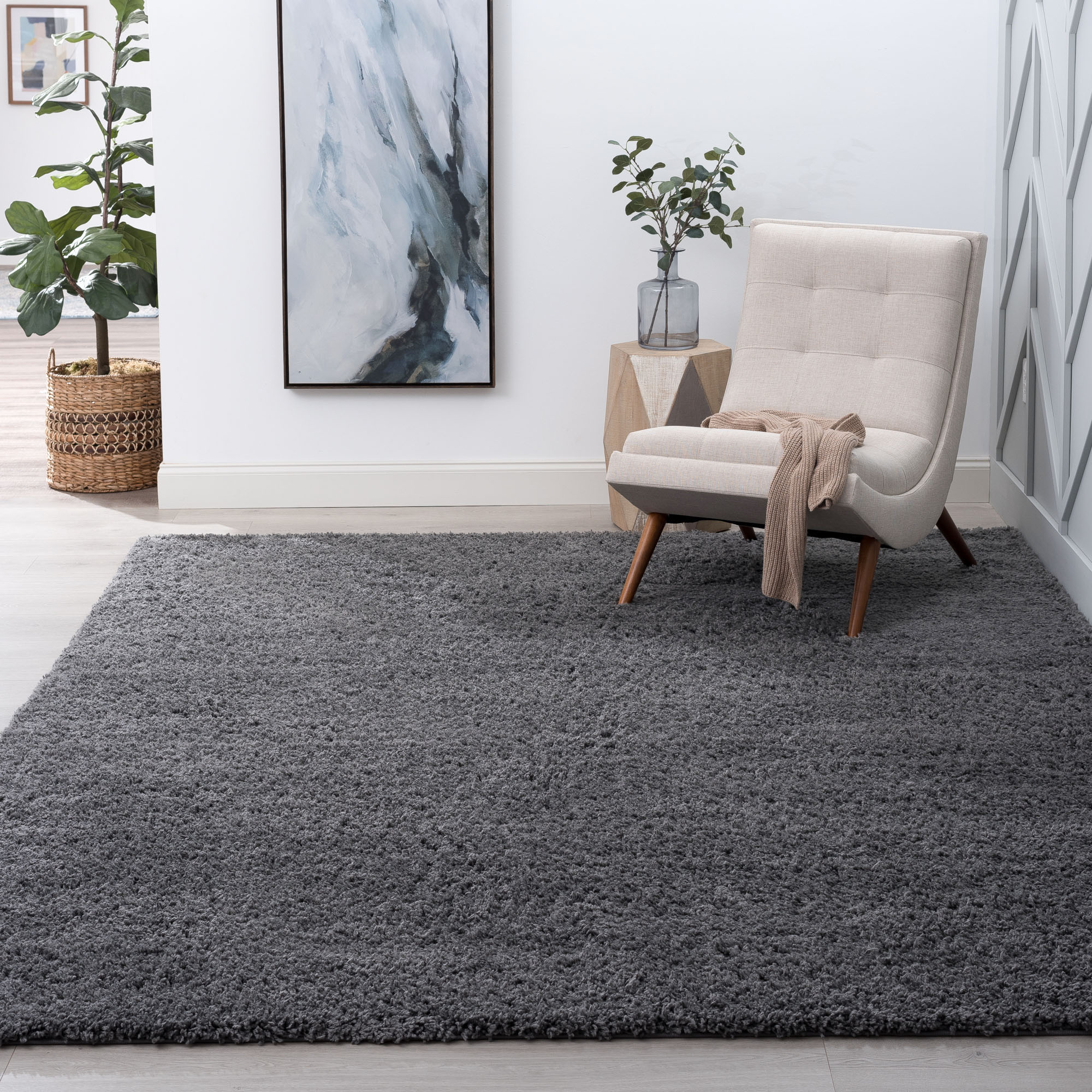 Tayse JRS1007 3X5 Jersey Shag 3 x 5 (ft) Loomed Polypropylene Grey Rectangular Indoor Area rug