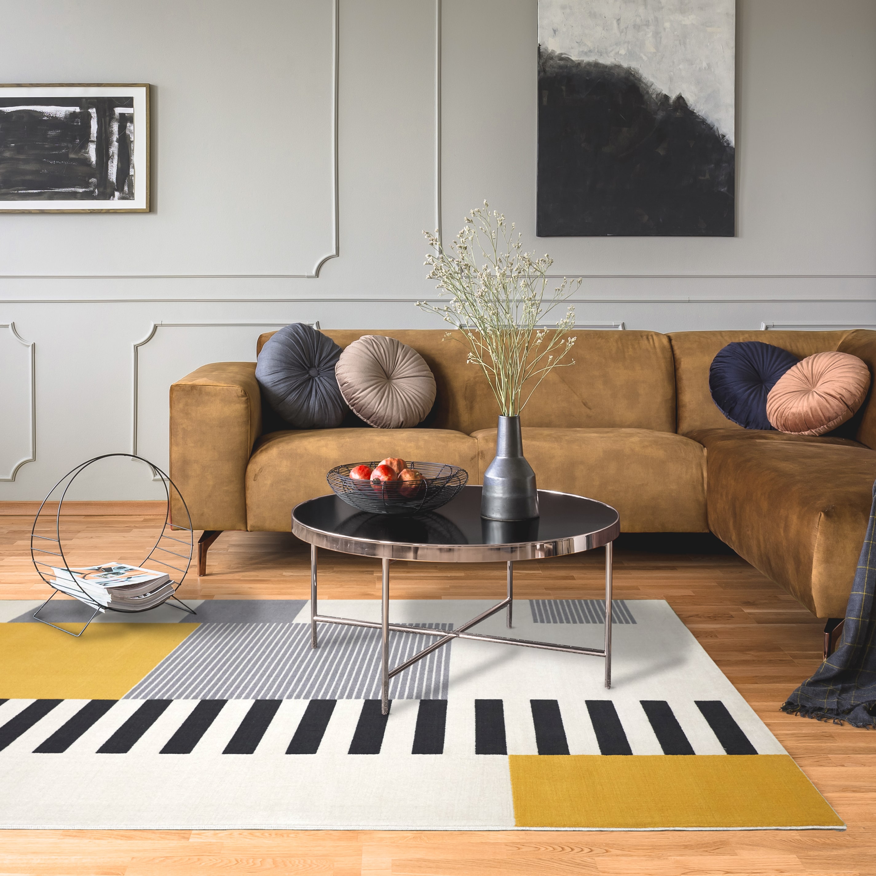 Balta 3100176 5 x 7 (ft) Loomed Polypropylene Gold Rectangular Indoor Geometric Mid-Century Modern Area rug