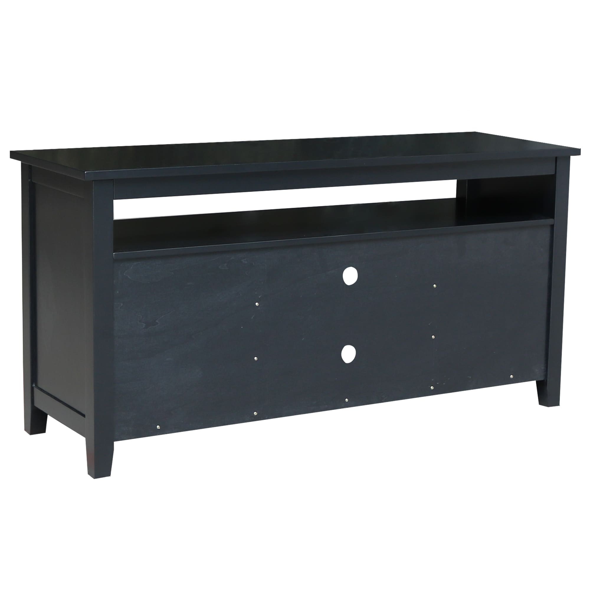 Black Solid Wood TV Stand with Cabinets and Shelves