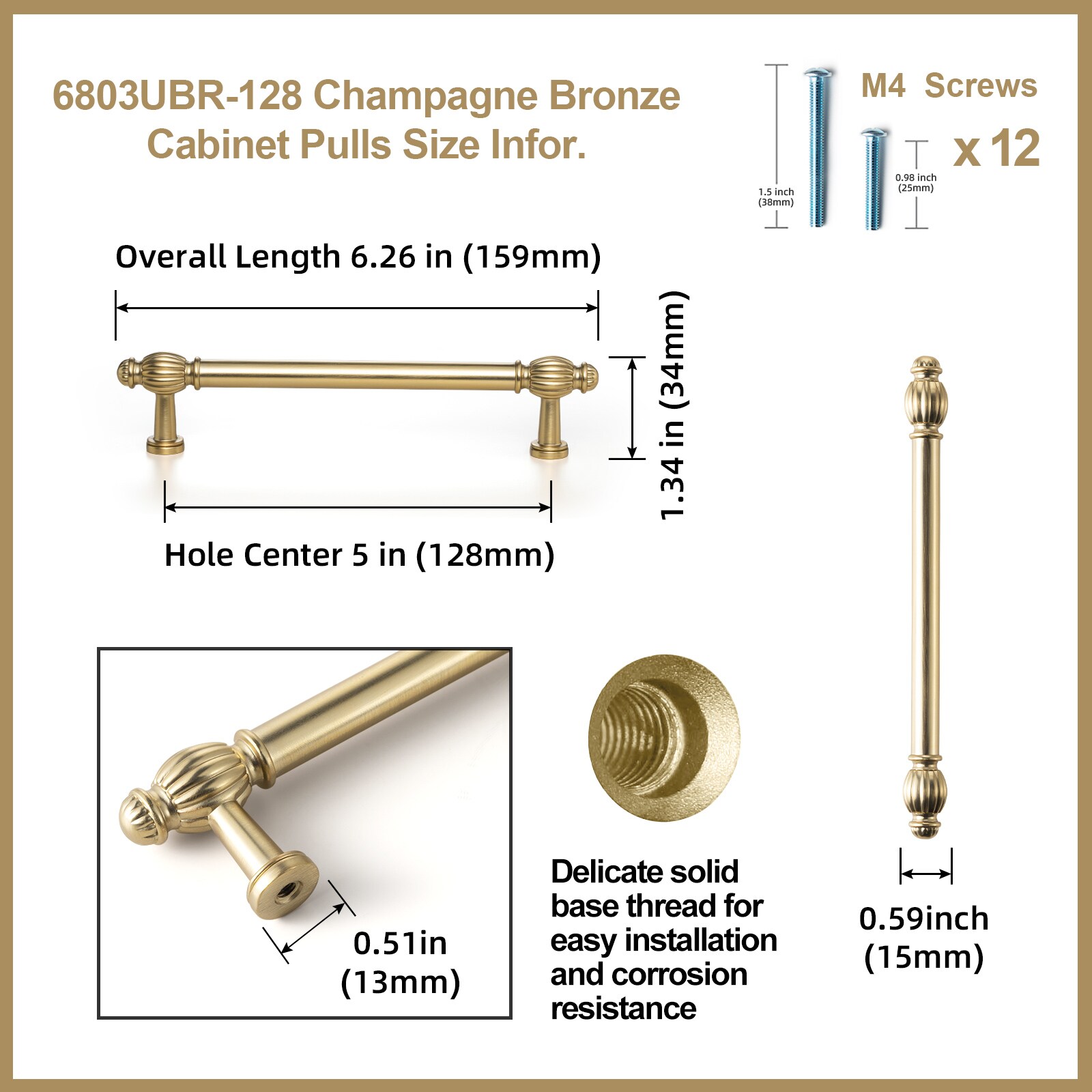 Miaokesen 6803UBR-128 Cabinet-Pulls - View #2