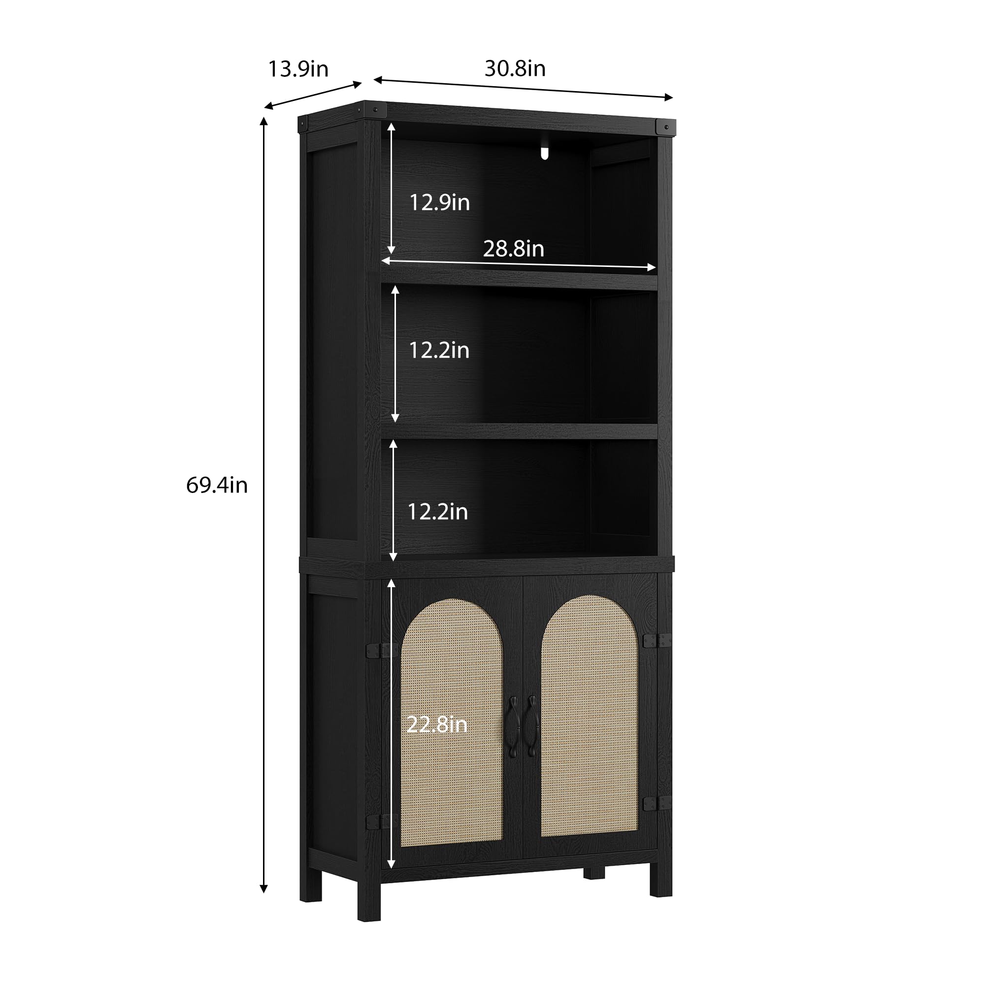 IdealHouse Farmhouse Extra Wide Bookshelf with Doors 71 inch Tall 5 ...