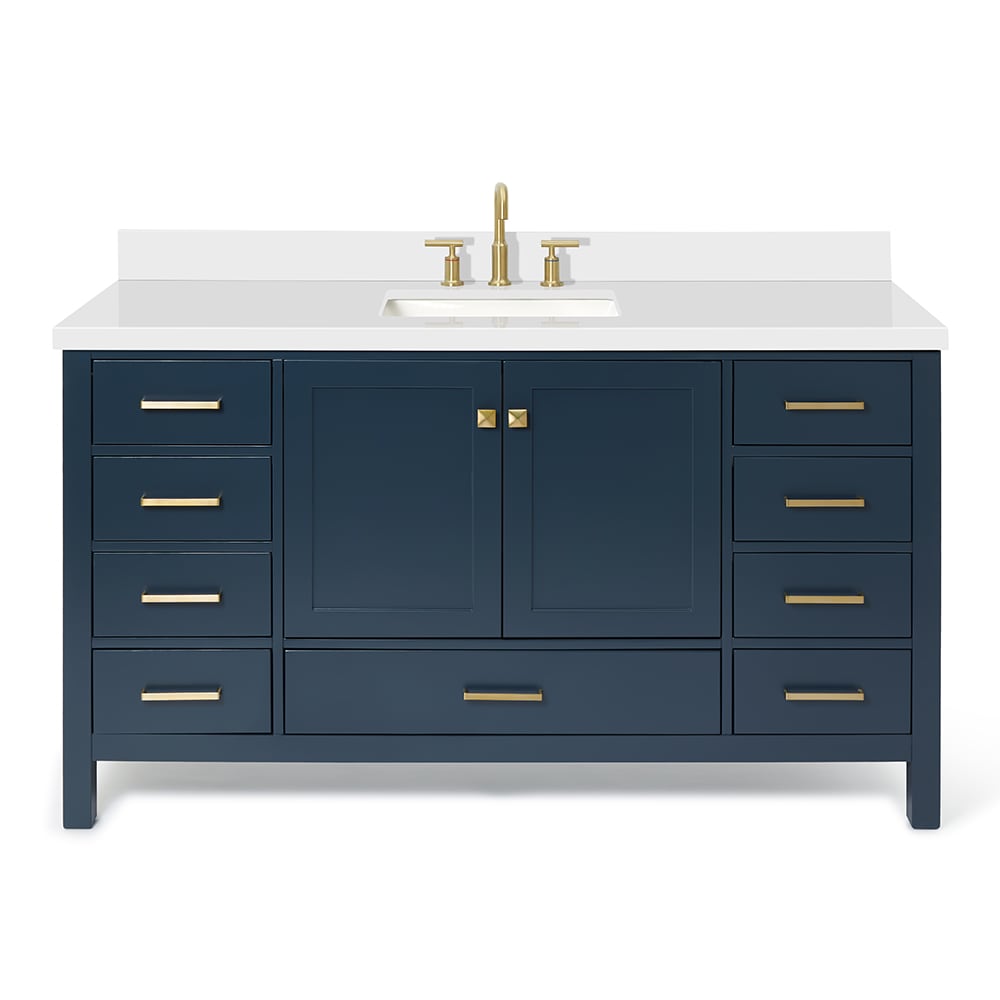 Midnight Blue Hardwood Freestanding Vanity with Quartz Top