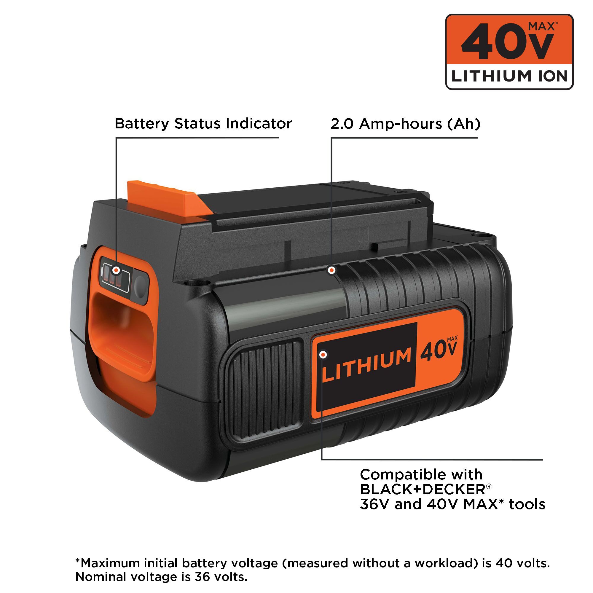 BLACK+DECKER 40-V 2 Amp-Hour; Lithium-ion Battery in the