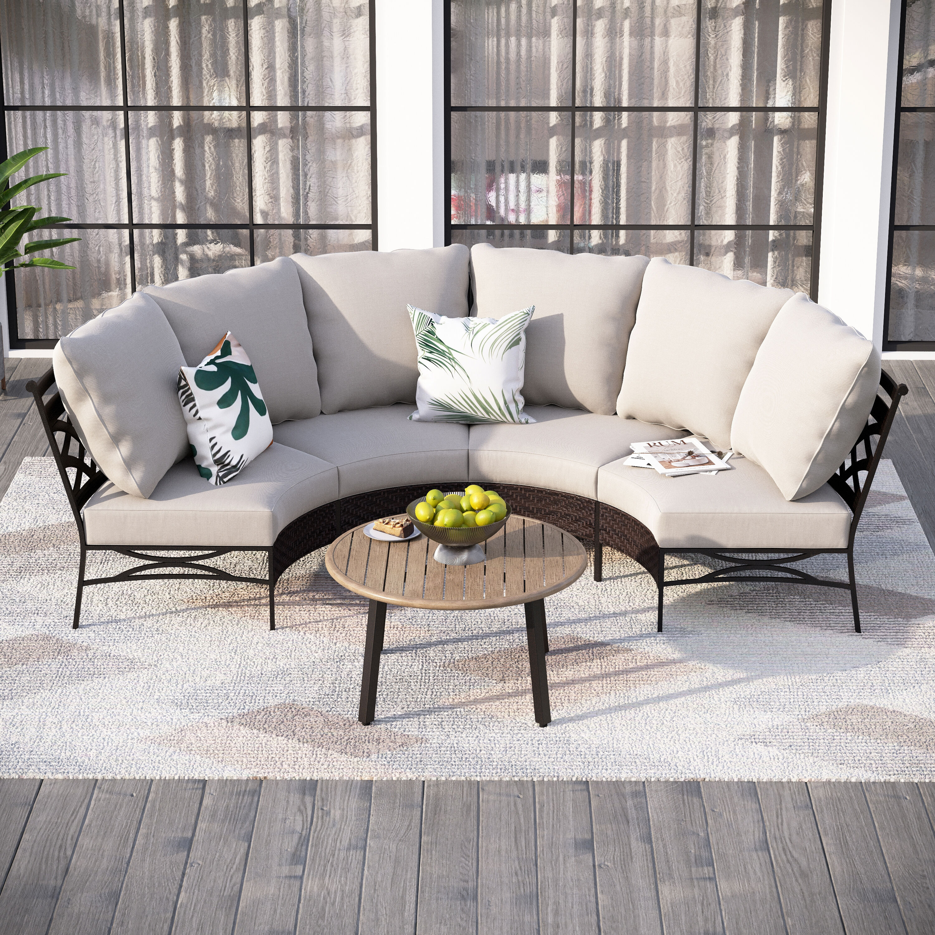 Sunshine Valley CR010-4-4 Patio Conversation Sets 3 -Piece 2 Patio Sofa Conversation Set with Beige CUSHION PRO Cushions