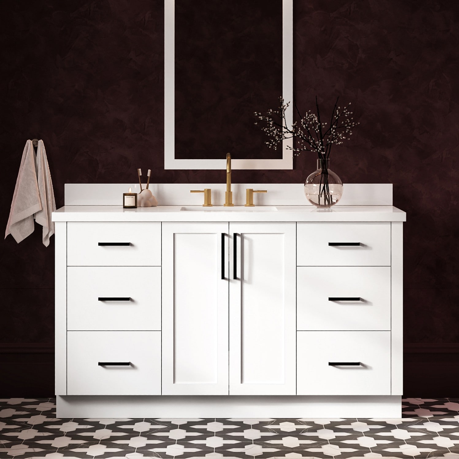 ARIEL Loren 60-in White Undermount Single Sink Bathroom Vanity with Pure White Quartz Quartz Top