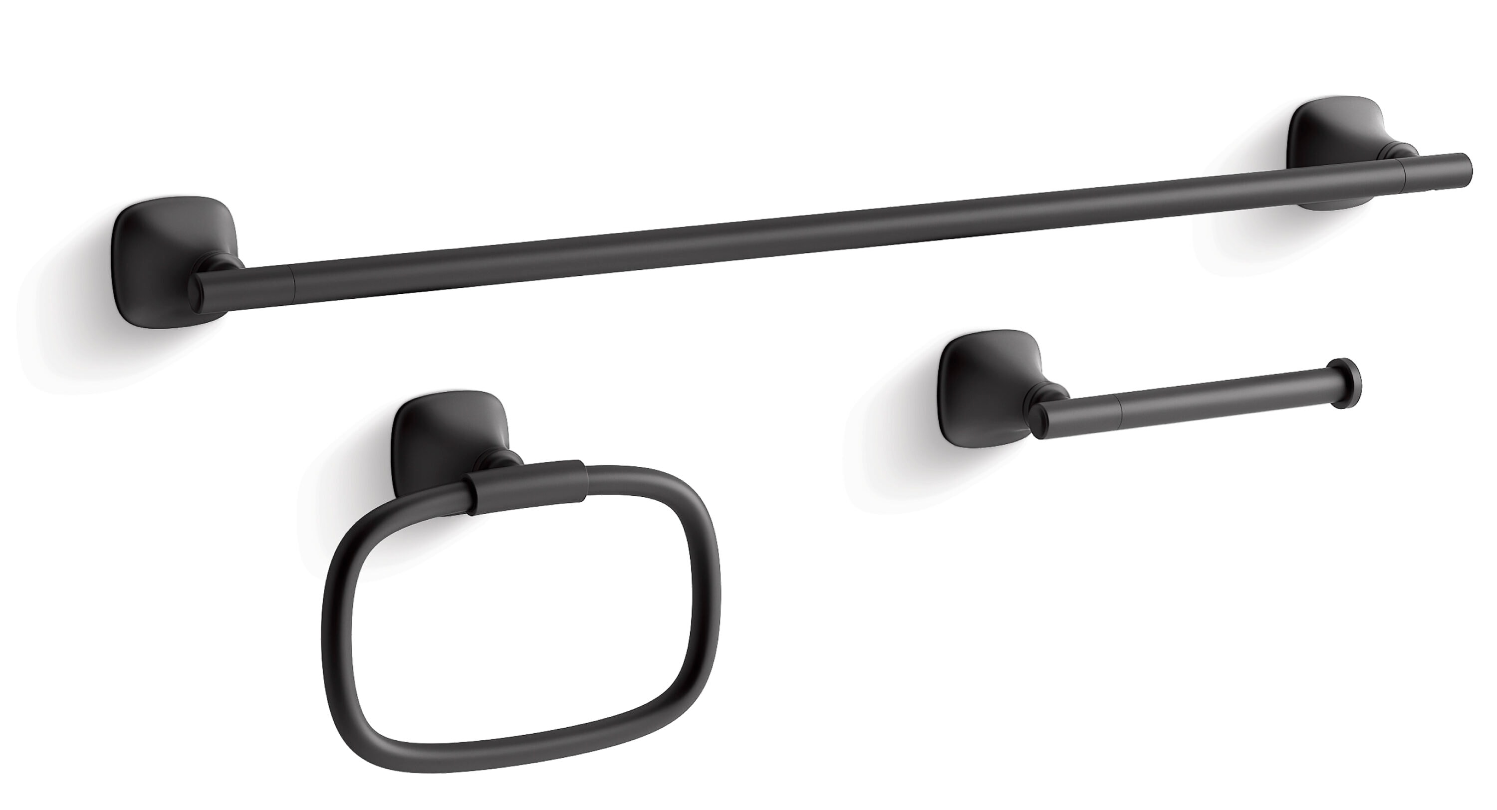 KOHLER R28014-BL 3 -Piece Rill Matte Black Decorative Bathroom Hardware Set Towel Bar, Toilet Paper Holder, Towel Ring Included