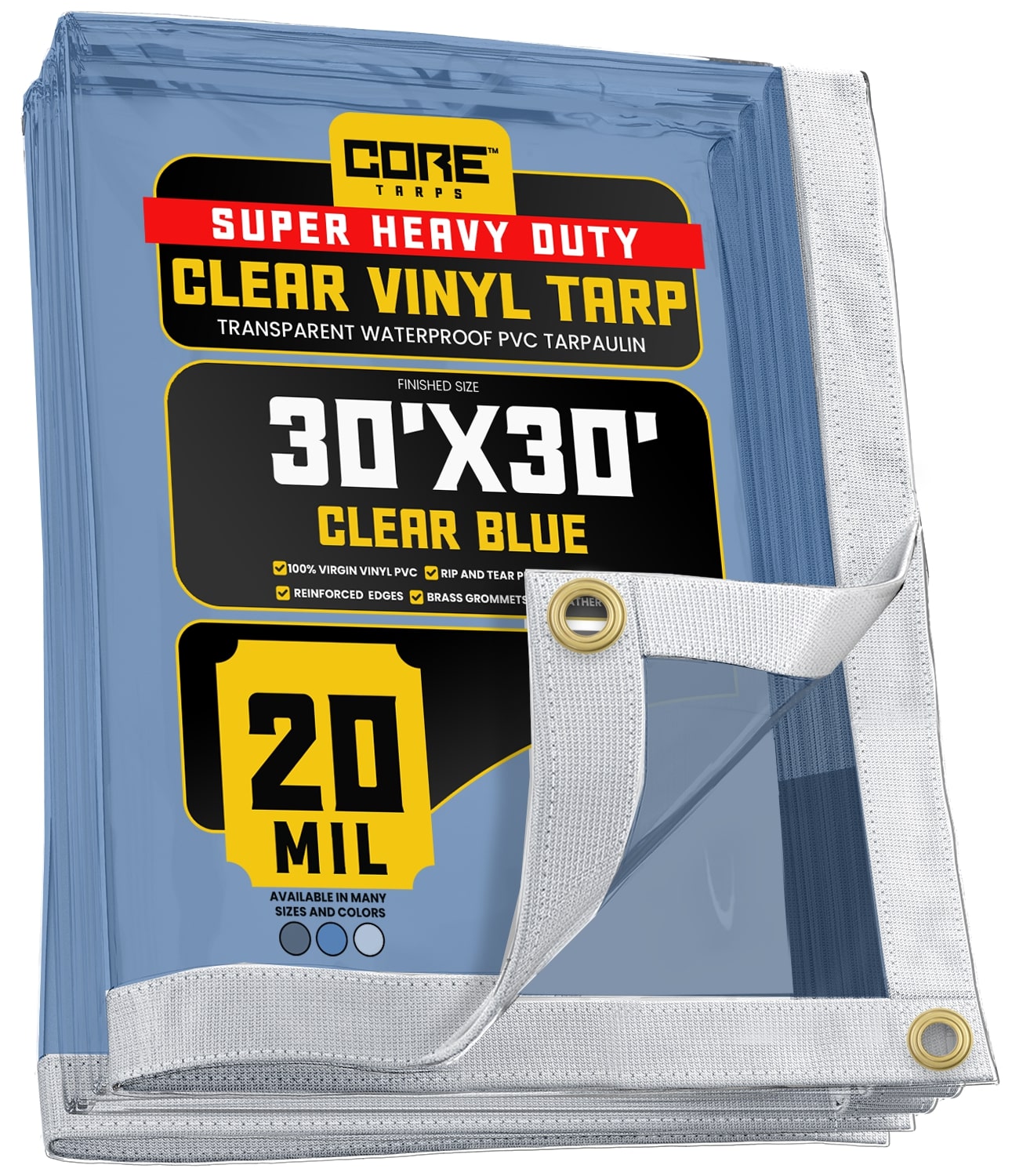 Core Tarps CT-103-30X30 30-ft x 30-ft Blue Commercial Vinyl 20-Mils Tarp