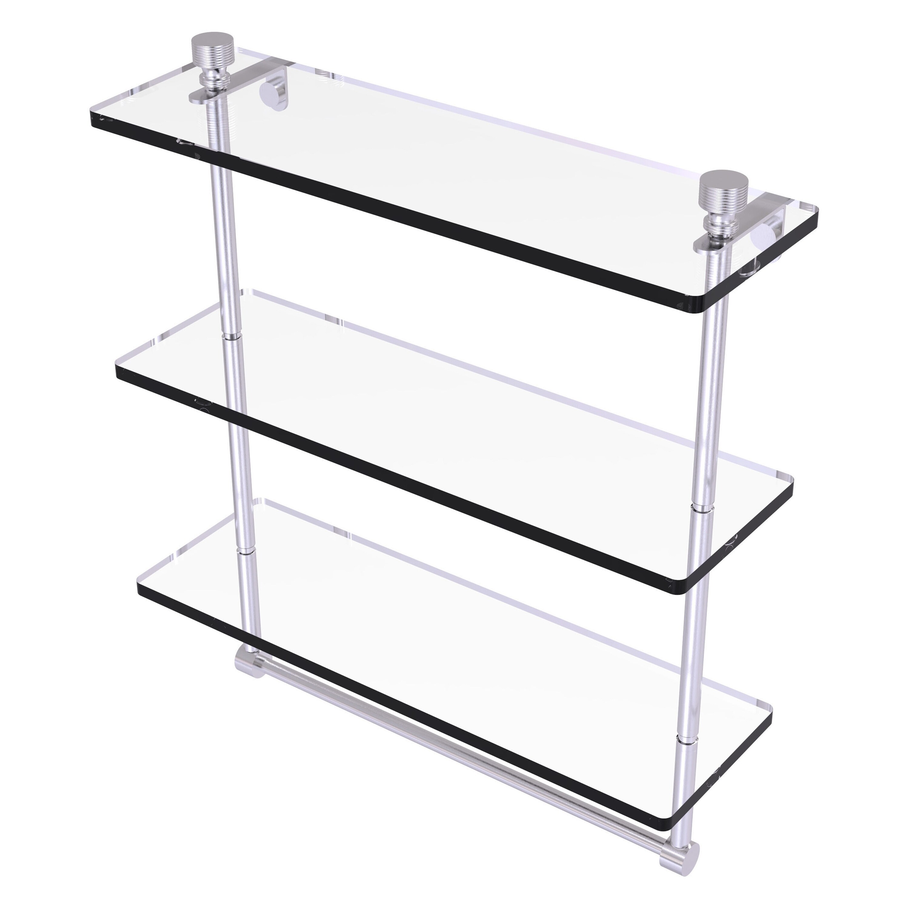 Allied Brass FT-5/16TB-SCH Foxtrot Satin Chrome 3 -Tier Glass Wall mount Bathroom Shelf ( 16-in x 18-in x 5-in )