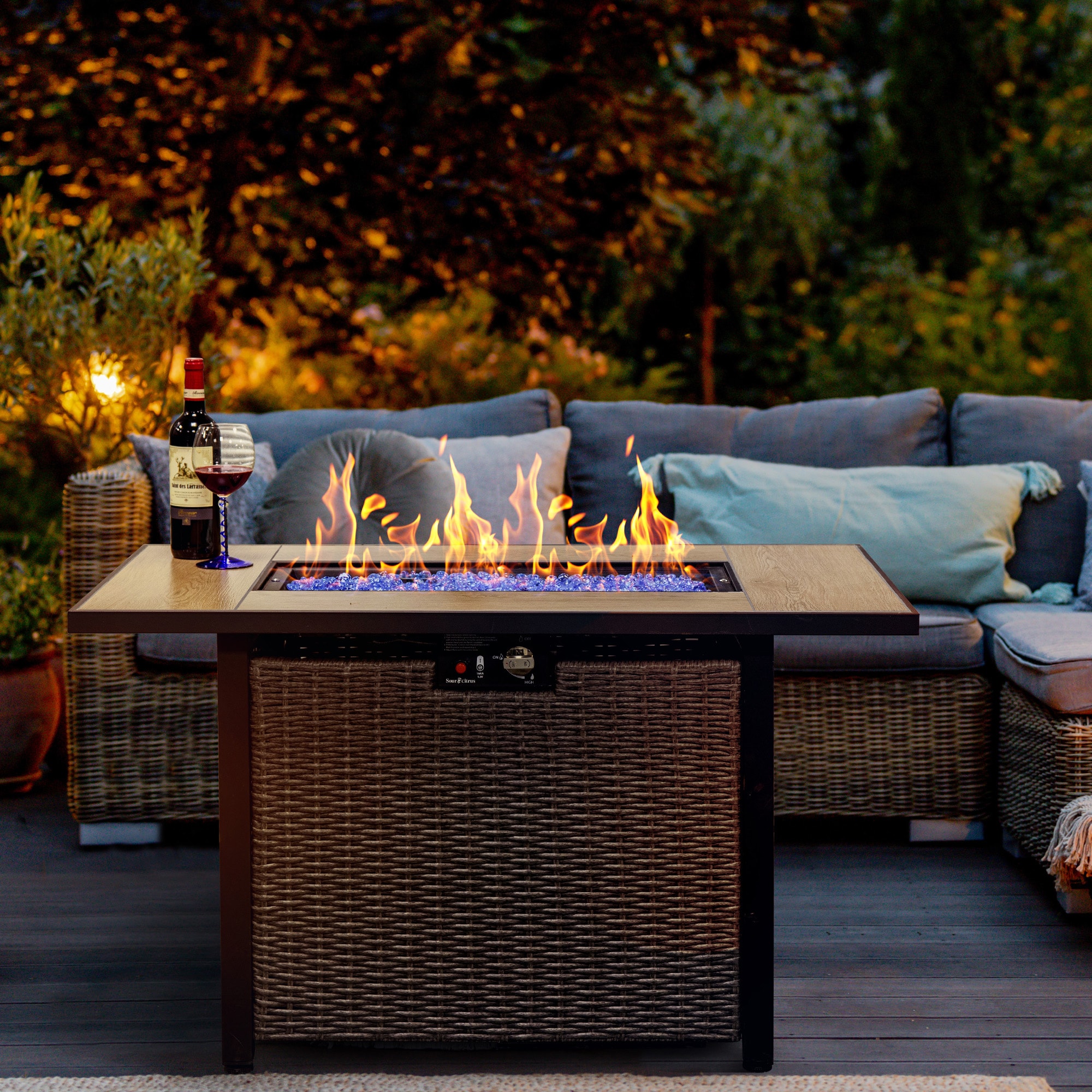 OuterMust  42 Inch 50000 BTU Propane Fire Pit Table with Cover Glass Beads And Lid