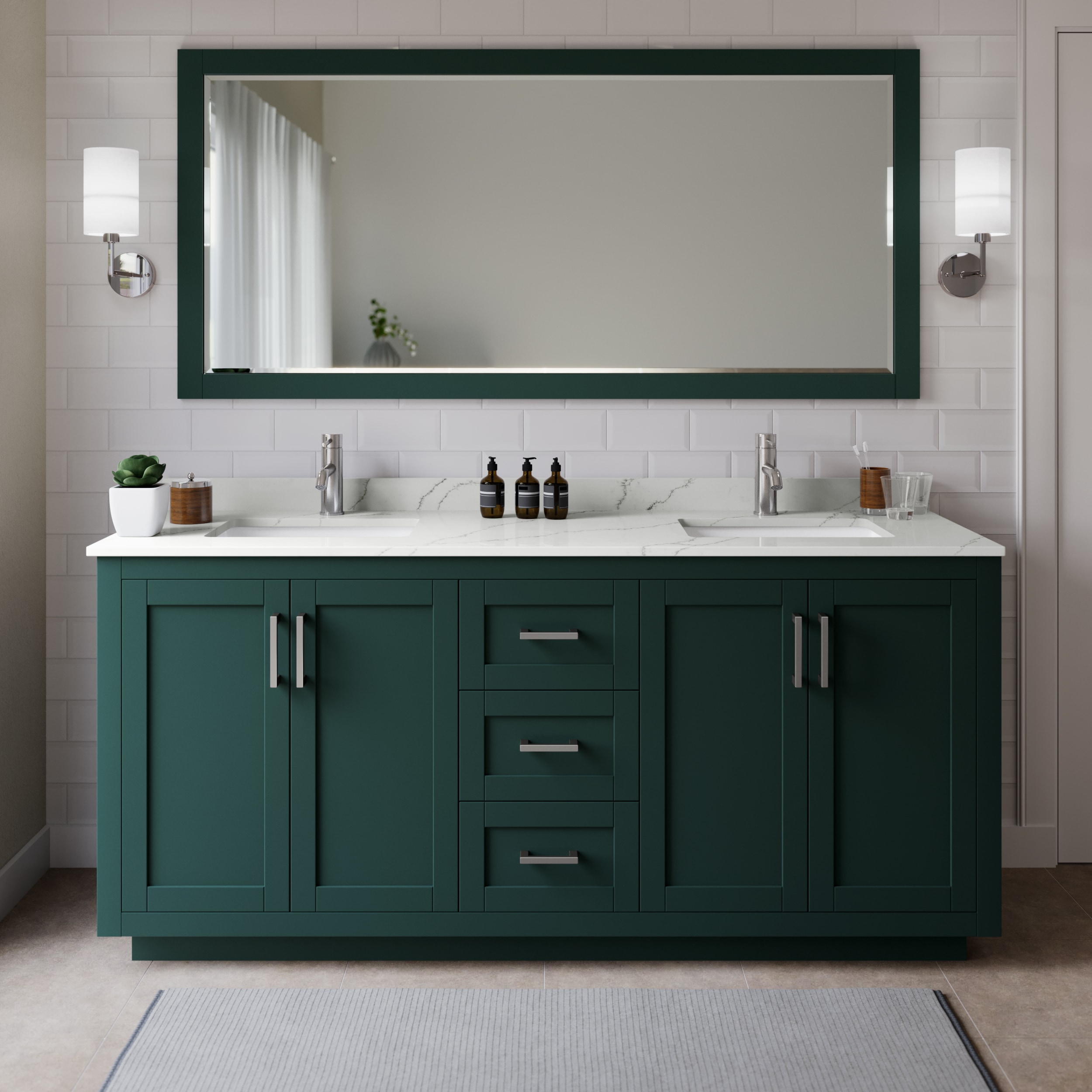 Wyndham Collection WCF292972DGEGTUNSM70 Miranda 72-in Green Undermount Double Sink Bathroom Vanity with Giotto Quartz Top (Mirror Included)