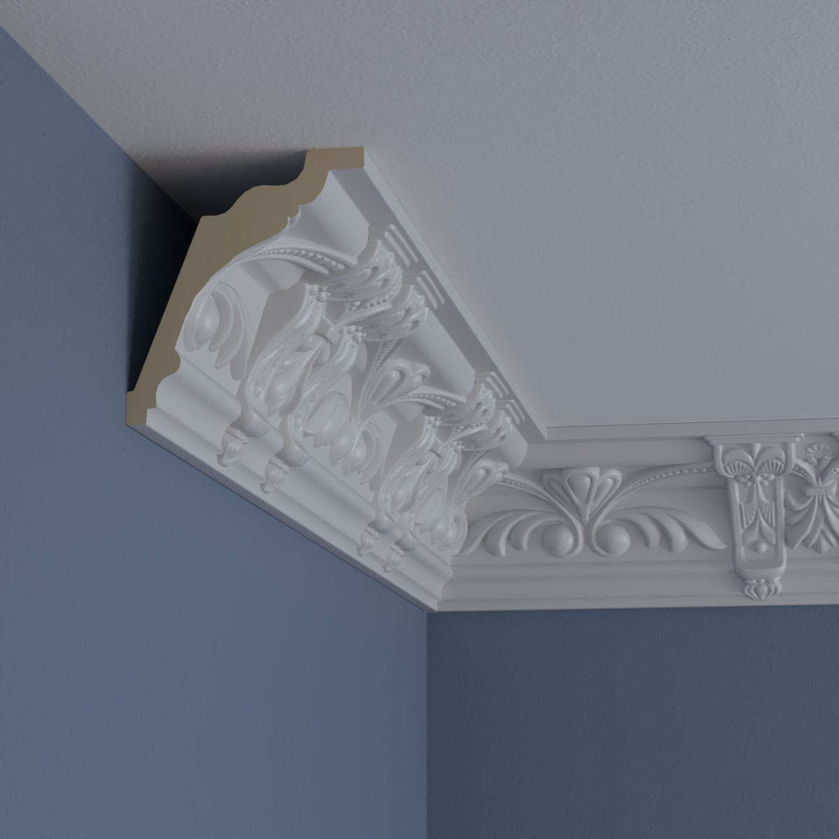 Elegant White Polyurethane Crown Moulding with Ornate Design