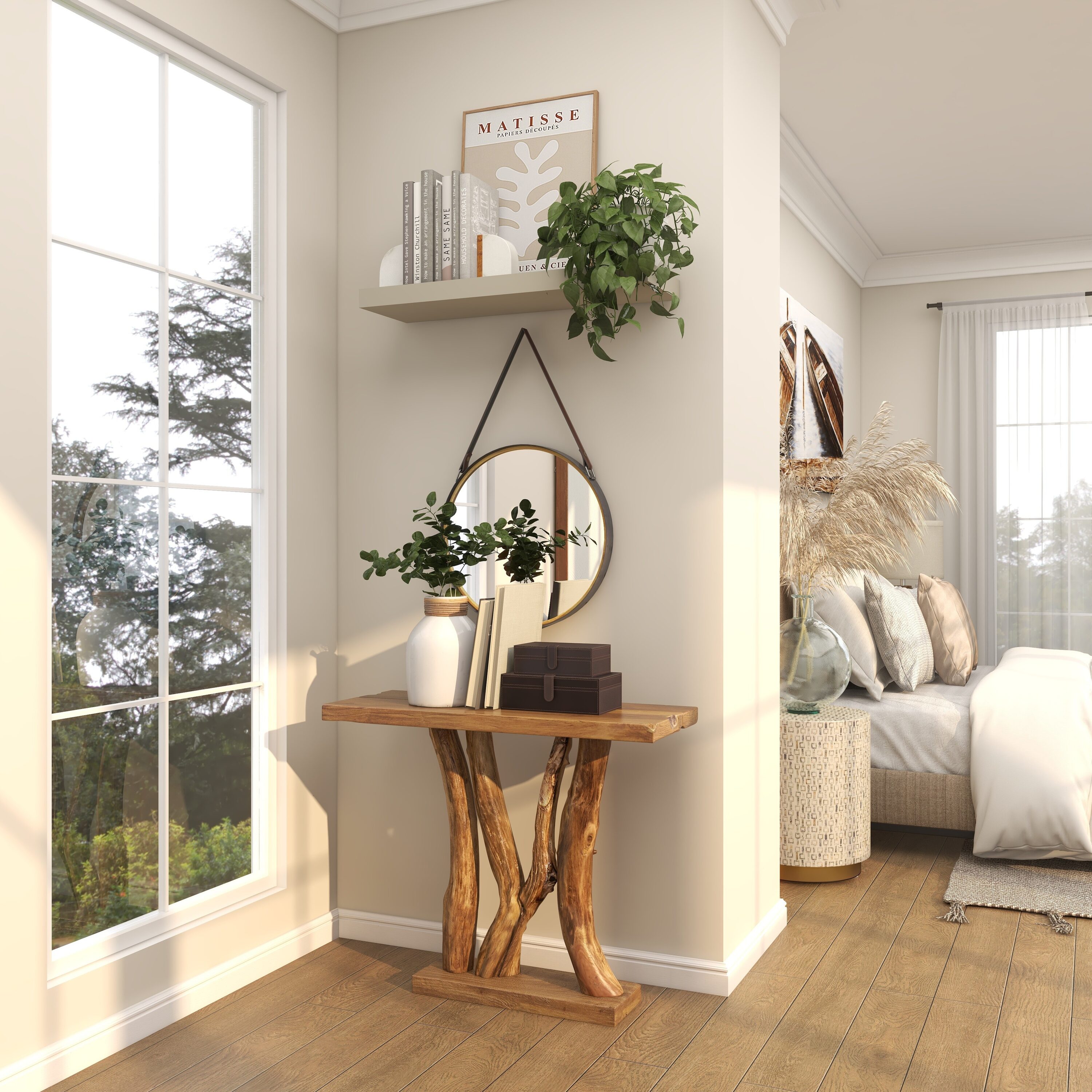 Teakwood Live Edge Console Table with Storage, 35" Brown