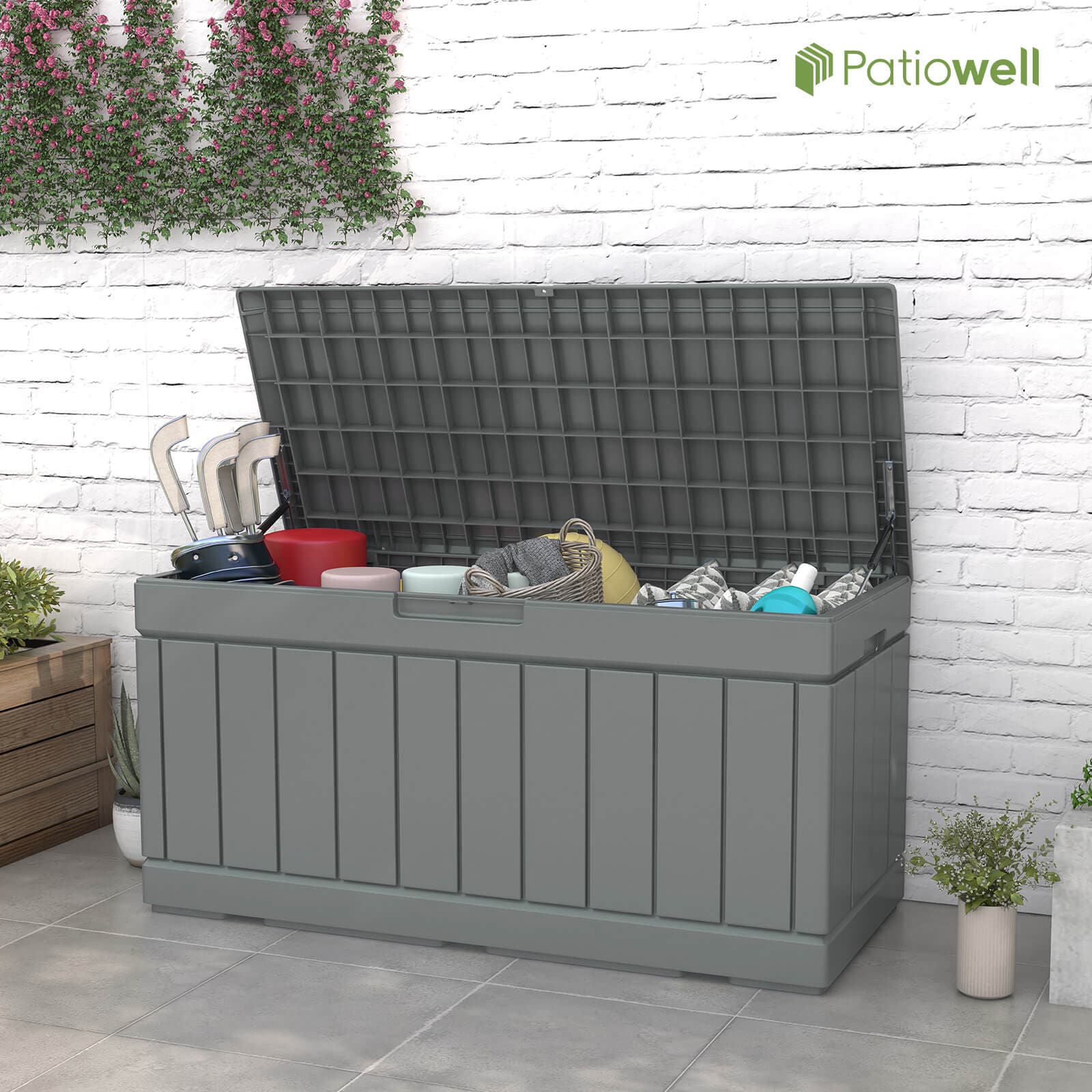 Patiowell 46.4-in L x 20.8-in 82-Gallons Grey Plastic Deck Box in the ...