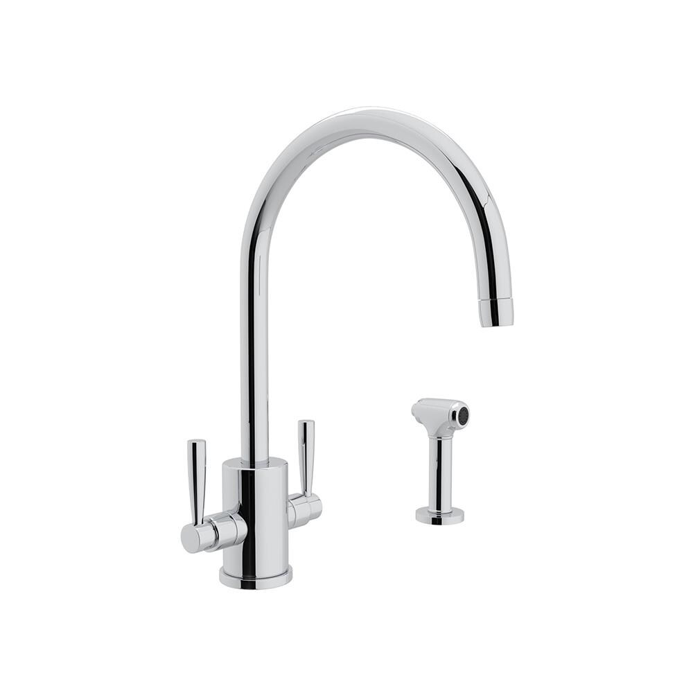 Elegant Polished Nickel 15" Kitchen Faucet with Dual Handles and Sidespray