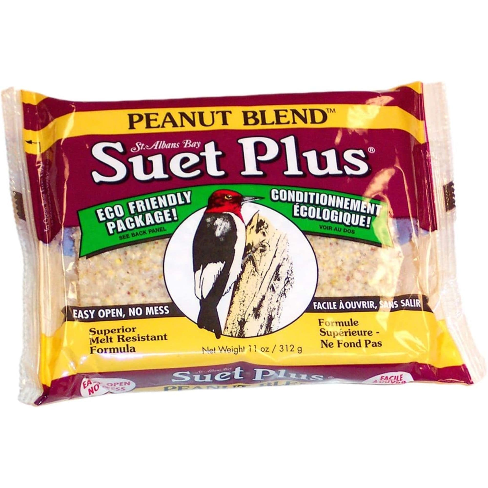 Wildlife Sciences - Peanut Blend Suet Plus Bird Feed - Melt Resistant Formula - 11oz (Single Cake)