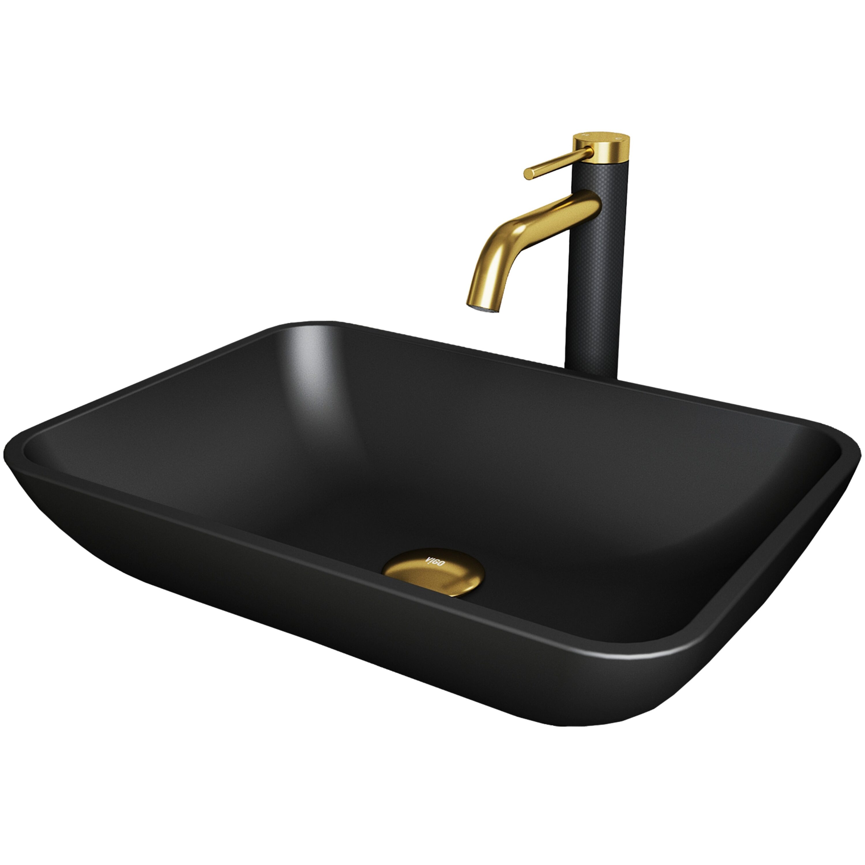 VIGO VGT2017 Sottile Glass 13-in Vessel Rectangular Modern Black Bathroom Sink with Faucet Included with Drain Included