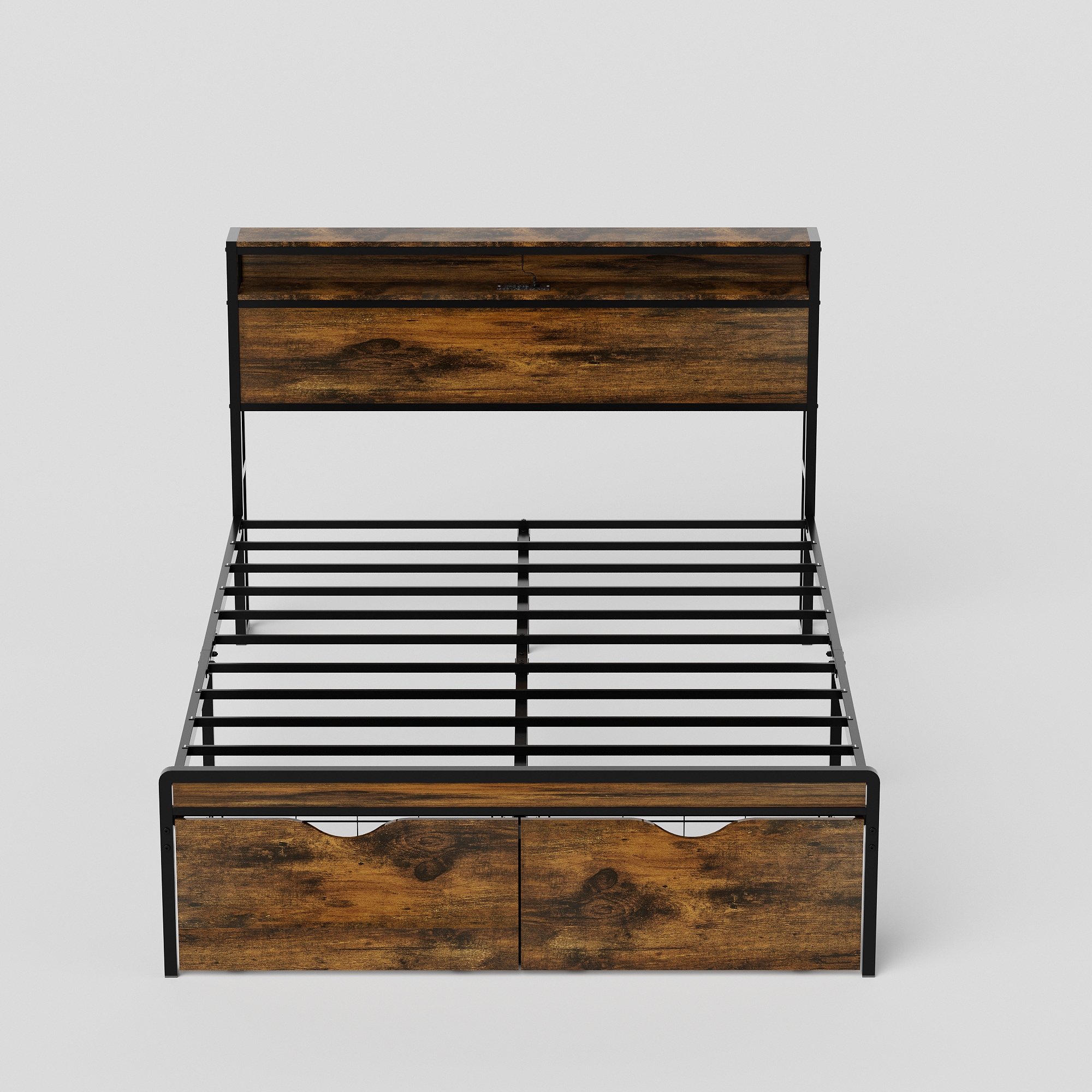 Kahomvis GATA-QPN1-104 Brown Queen Metal Bed frame Bed with Storage