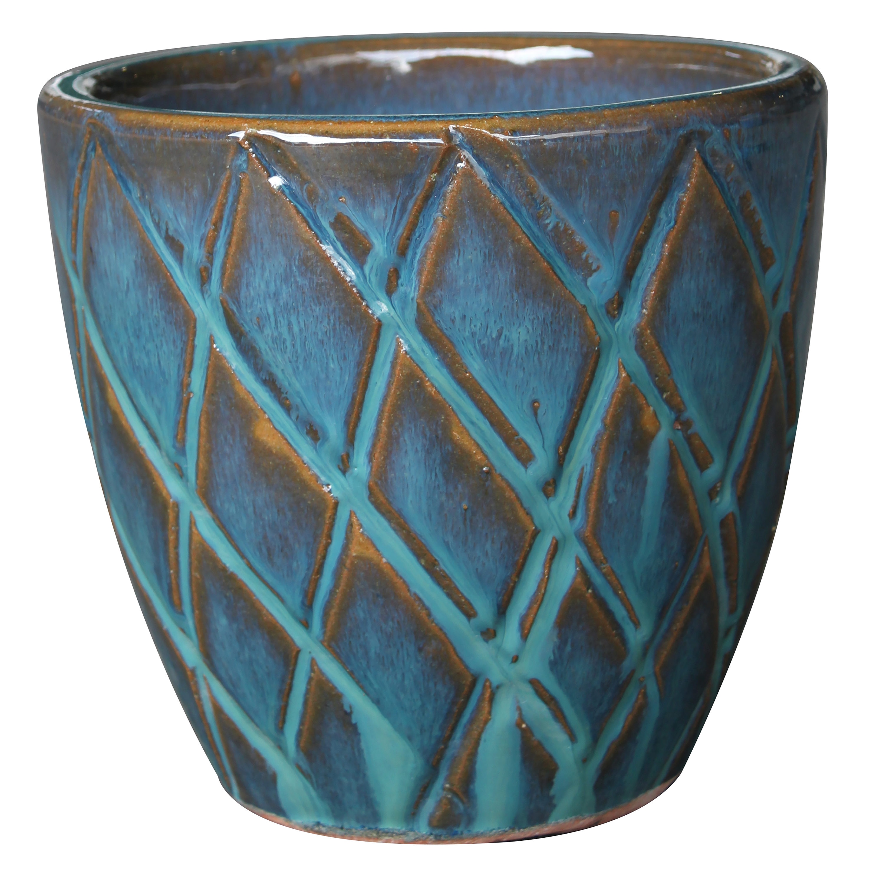 allen + roth 15.6-in W x 14.4-in H Blue Ceramic Indoor/Outdoor Planter in  the Pots & Planters department at