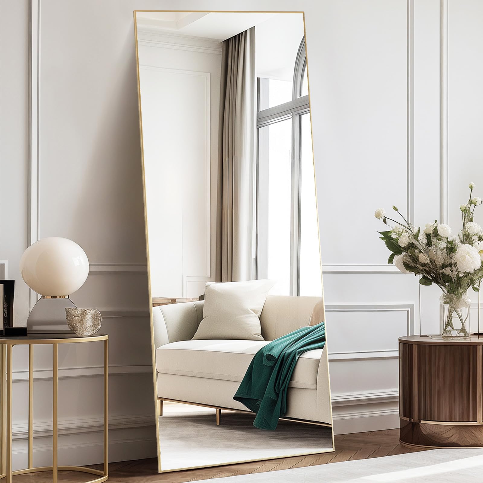 Atilioo - 21-in W x 64-in H Full Length Gold Aluminum Alloy Thin Frame Floor Mirror