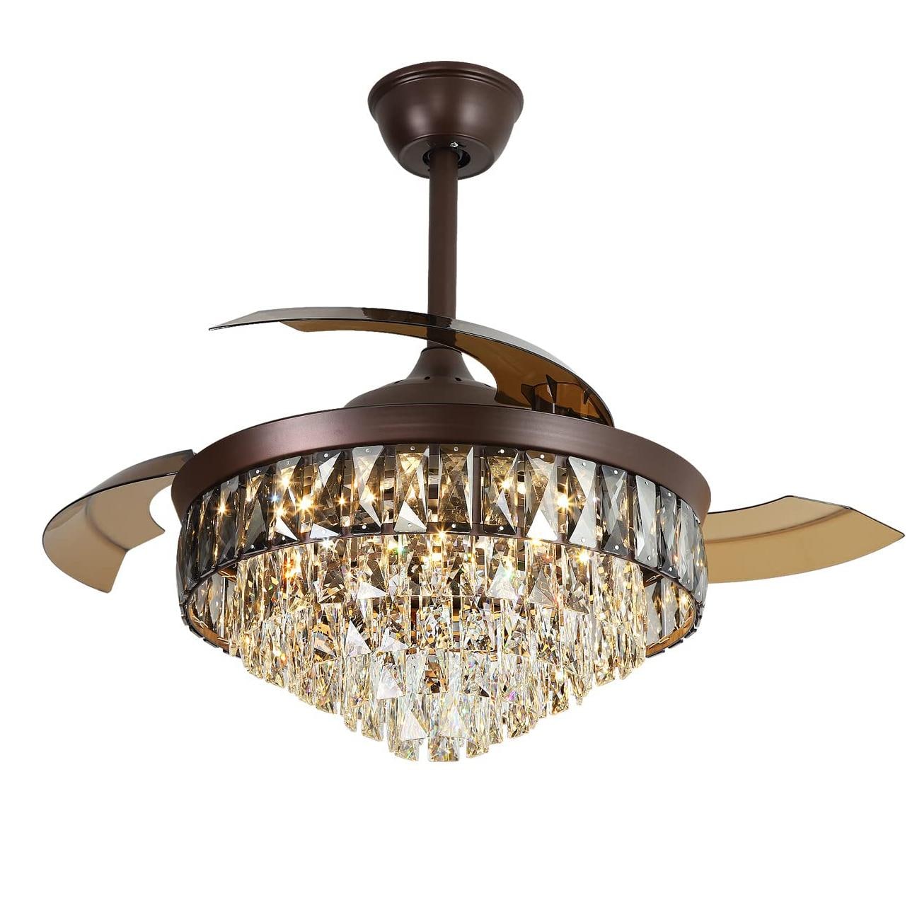 Bayfeve BFHC-4476-CF Adjustable Speed 42-in Color-Changing Integrated LED Outdoor Coffee with Transparent Brown Blades Chandelier Ceiling Fan With Light and Remote ( 3 -Blade )