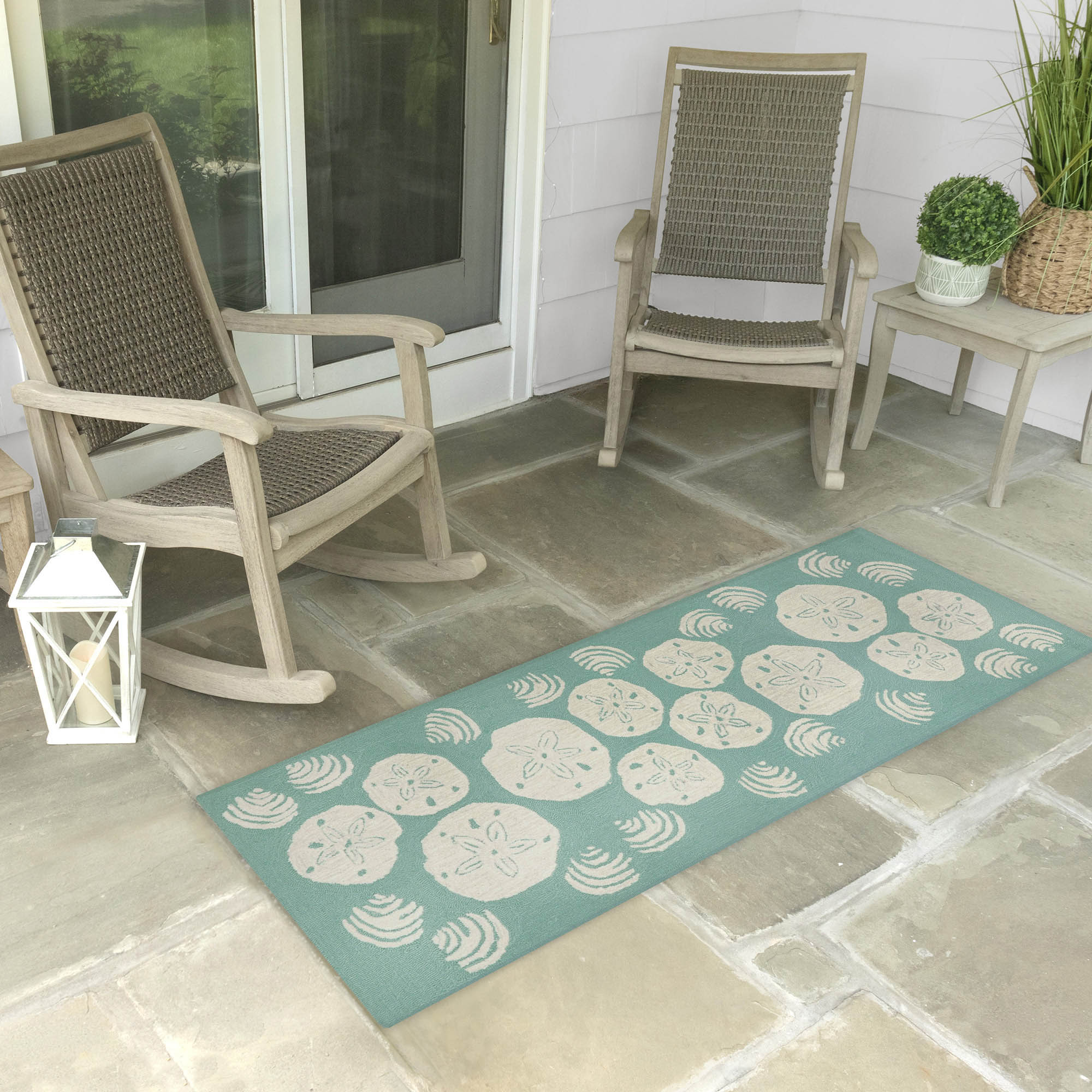 Liora Manne FTPR5140804 Frontporch 2 x 5 (ft) Tufted Polyester Aqua Rectangular Indoor/Outdoor Coastal Runner rug
