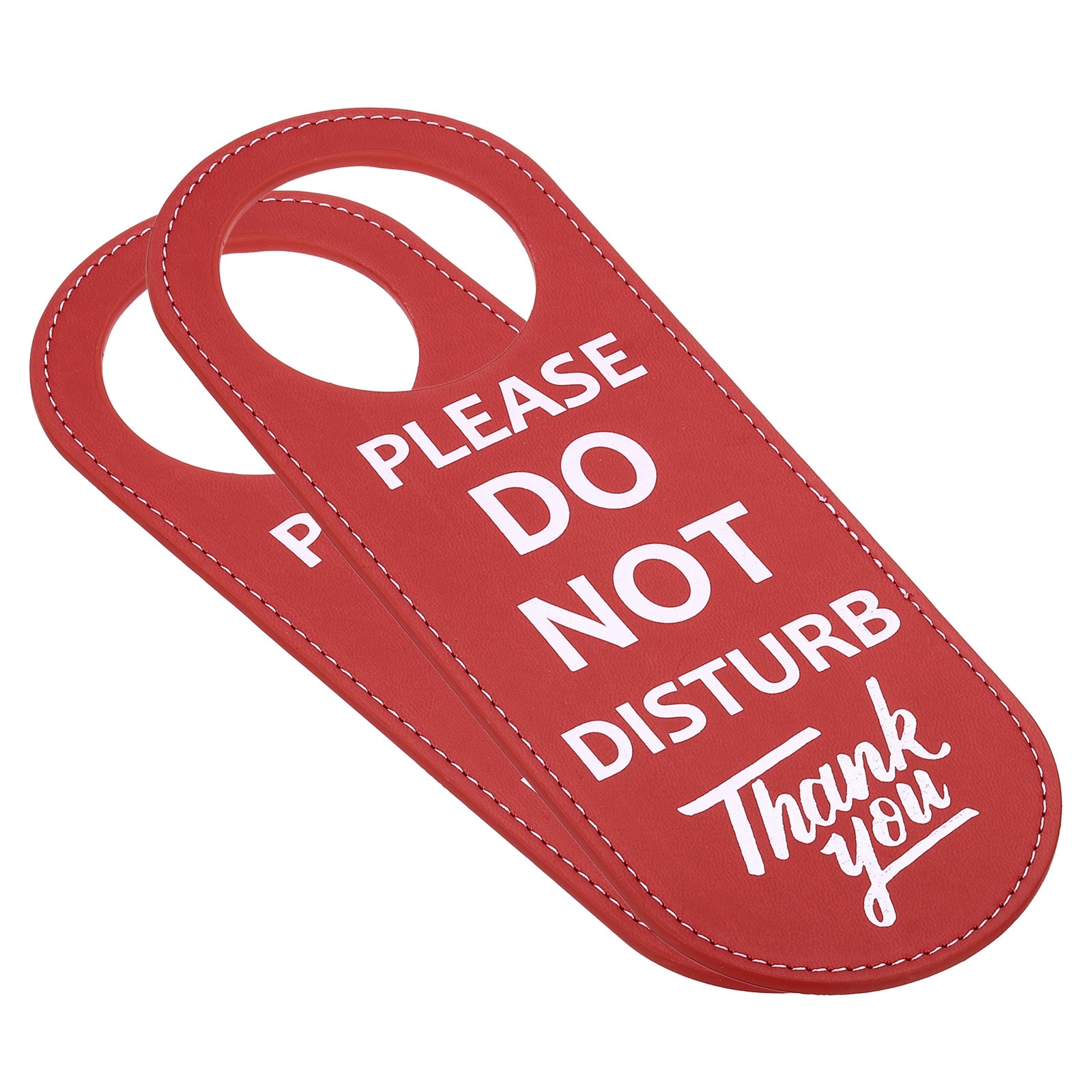 Unique Bargains Do Not Disturb Door Hanger Sign 2 Pack PU Leather Double Sided Door Knob Privacy Sign for Office Home Meeting Red