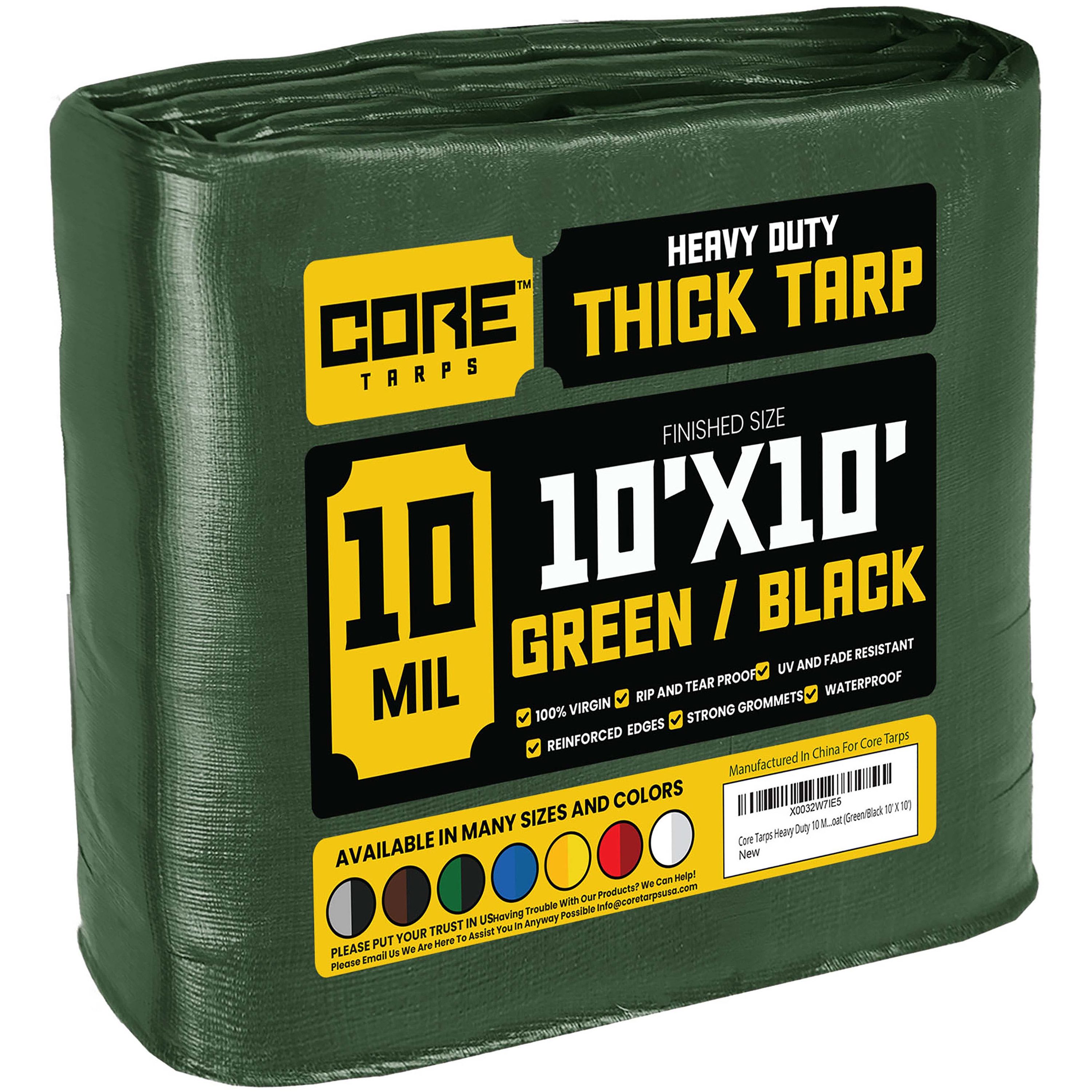 Core Tarps CT-603-10X10 10-ft x 10-ft Green Waterproof Commercial Polyethylene 10-Mils Tarp
