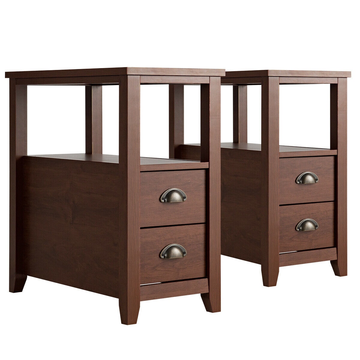 WELLFOR HW-HLY-53787-2 Set of 2 12-in W x 24-in H Brown Wood Coastal End Table Assembly Required