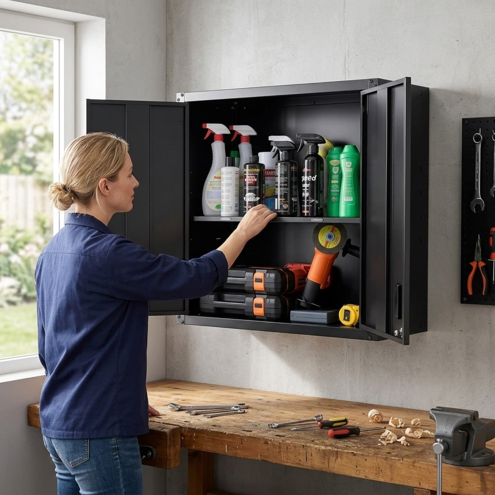 GIVIMO Metal Wall Cabinet 30 x 12.2 x 30-in Steel Garage Wall Cabinet with Locking Doors Adjustable Shelf 240-lb Capacity for Garage and Basement Black