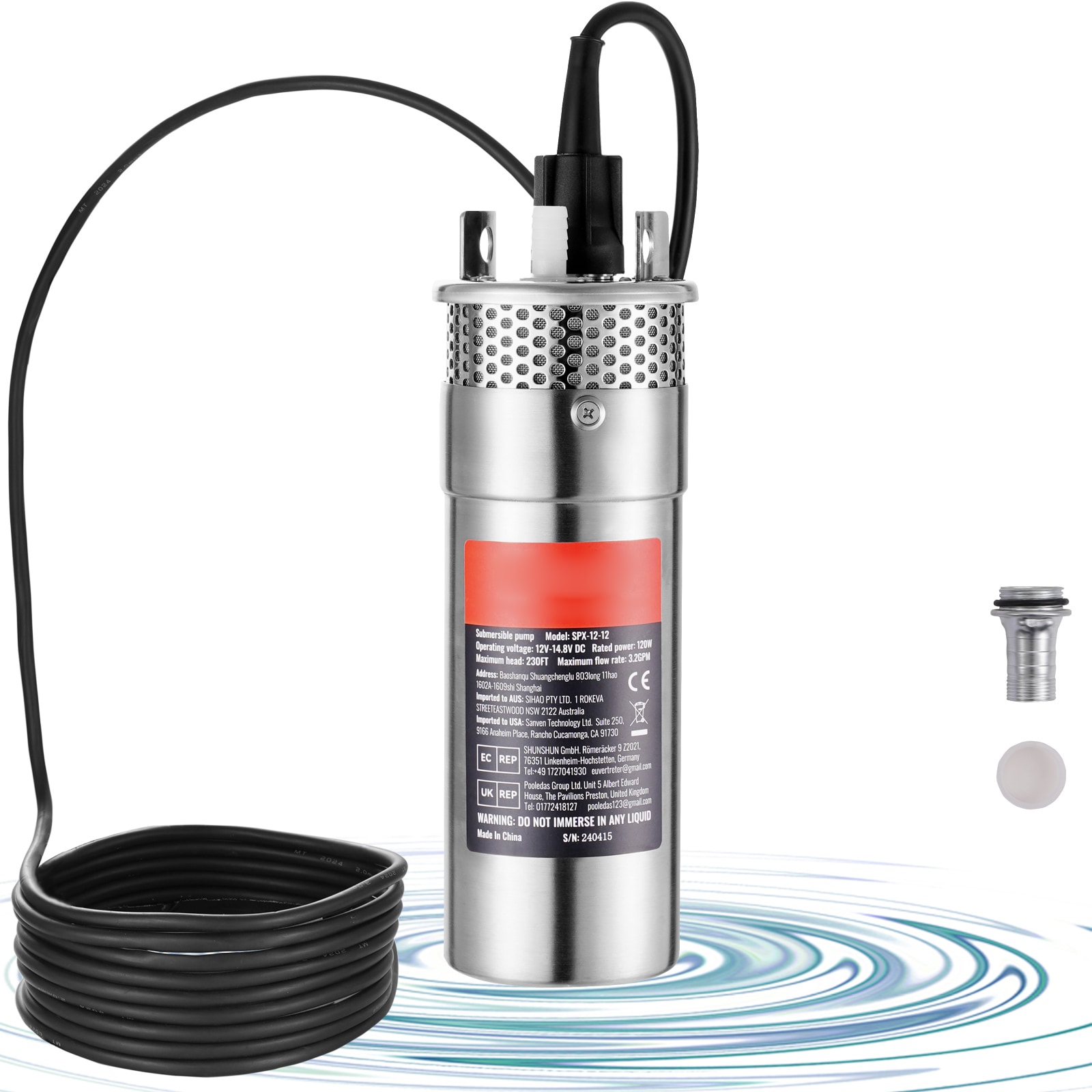 VEVOR SCTYNSB120W303893V9 Solar Water Pump  12V DC 120W Submersible Deep Well Pump  Max Flow 3.2 GPM  Max Head 230 ft  Max Submersion 98.4 ft  Solar Powered Water Pump for Well