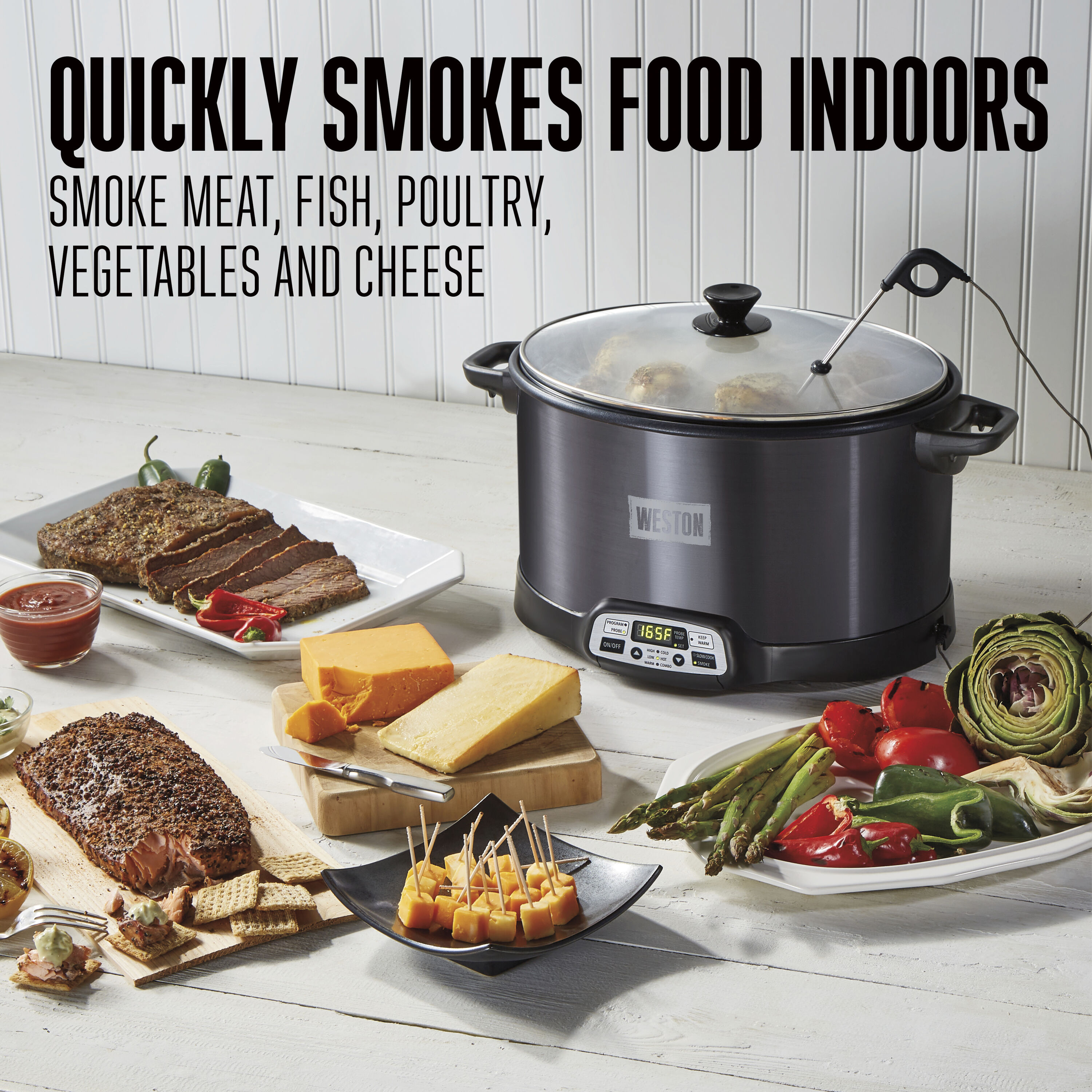 Weston Black Digital Display 6 Quart Indoor Smoker and Slow Cooker