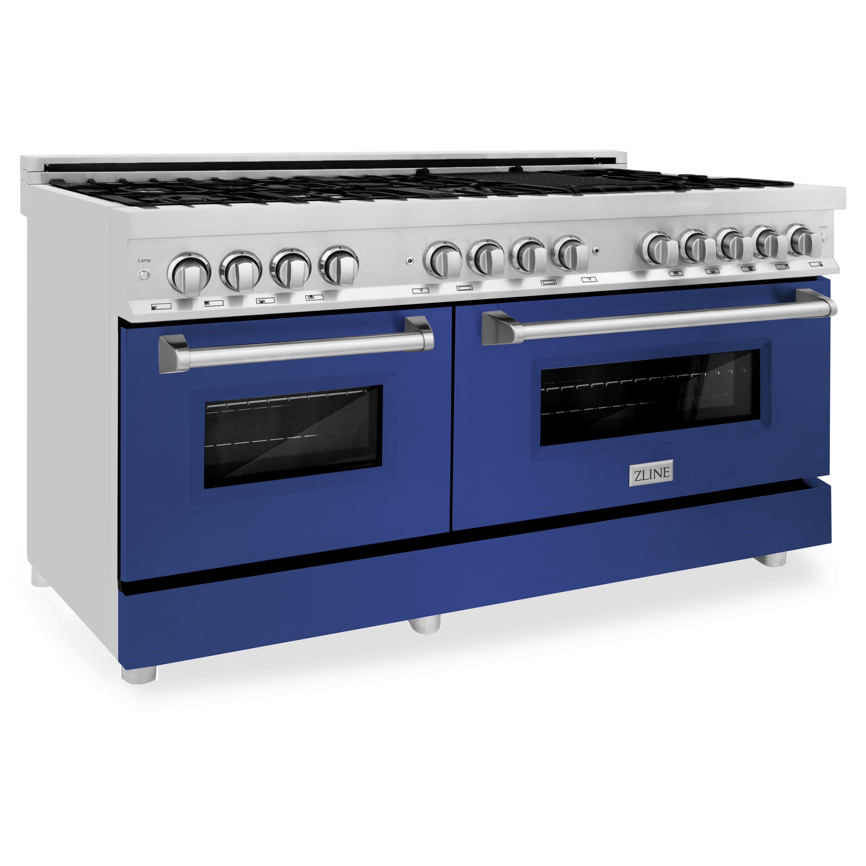 ZLINE KITCHEN & BATH RA-BM-60 Legacy 60-in 4.6-cu ft / 2.8-cu ft Convection Oven Freestanding Double Oven Dual Fuel Range ( Stainless Steel with Blue Matte Doors )
