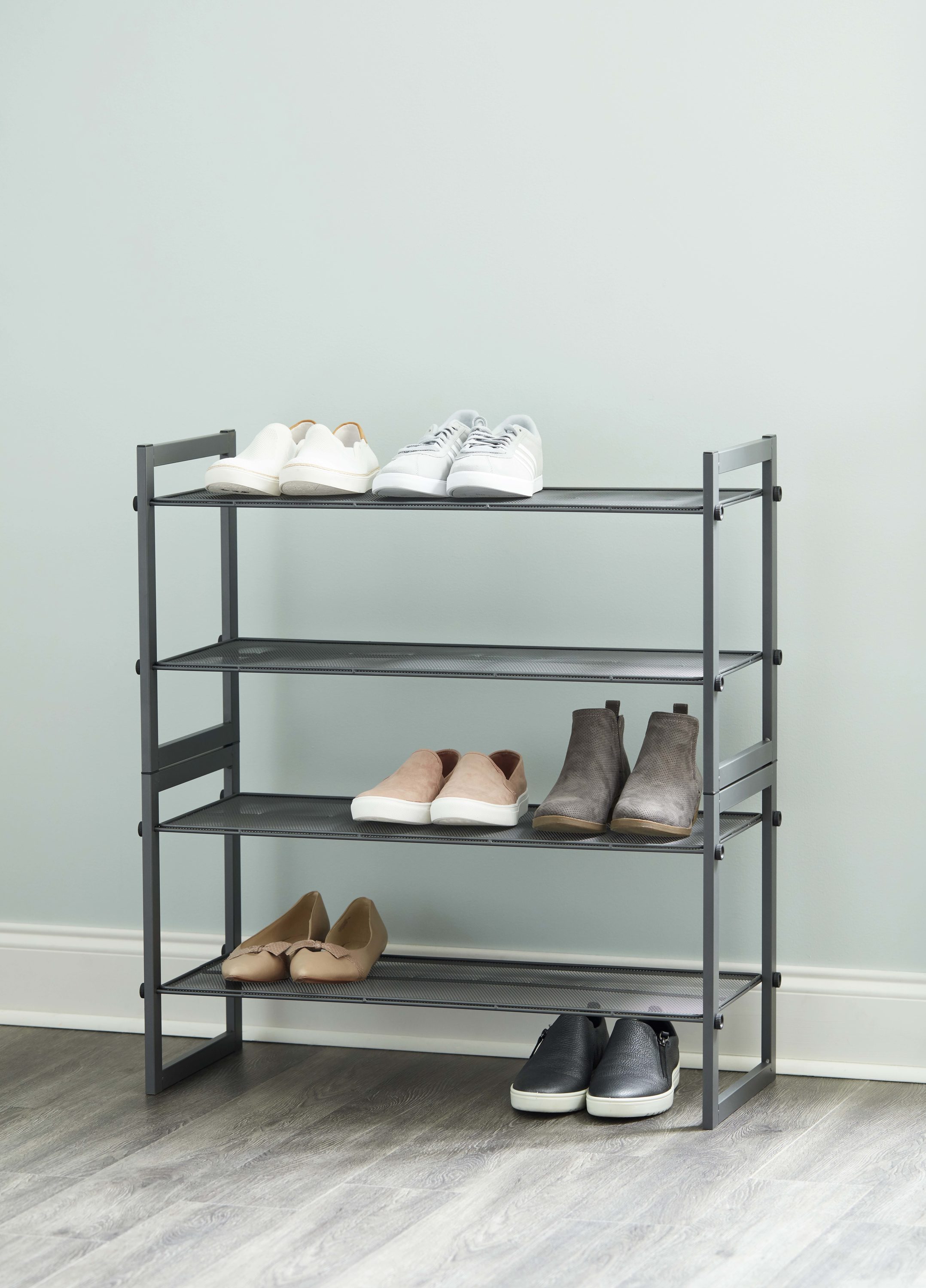Style Selections 15.9-in H 2 Tier 6 Pair Gray Metal Shoe Rack in the ...