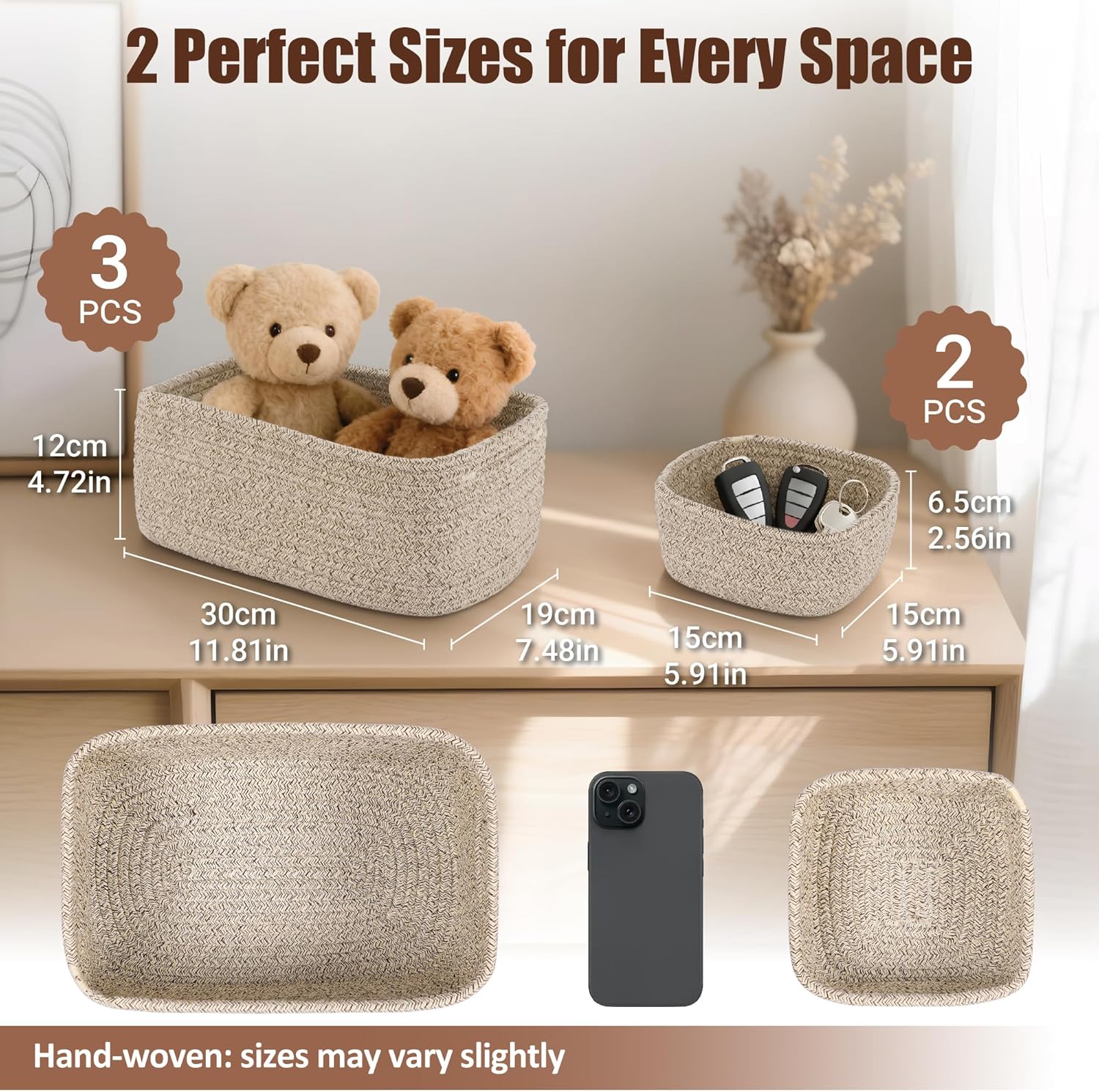 Misopily 5 Pack Small Woven Rope Storage Baskets 3 Medium