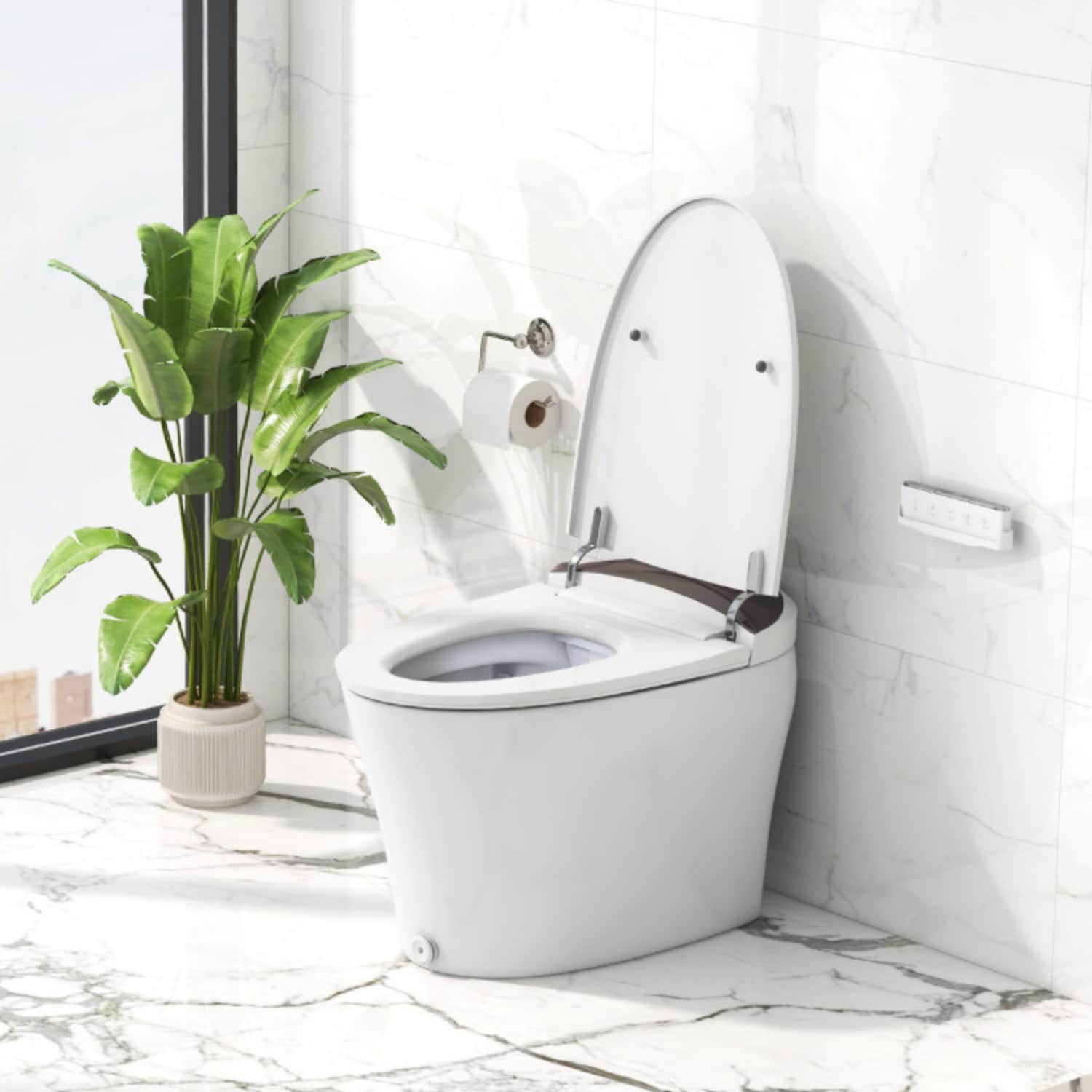 Vanityfus One-Piece Smart 1.16 GPF Elongated Bidet Toilet Seat with Night Light-White