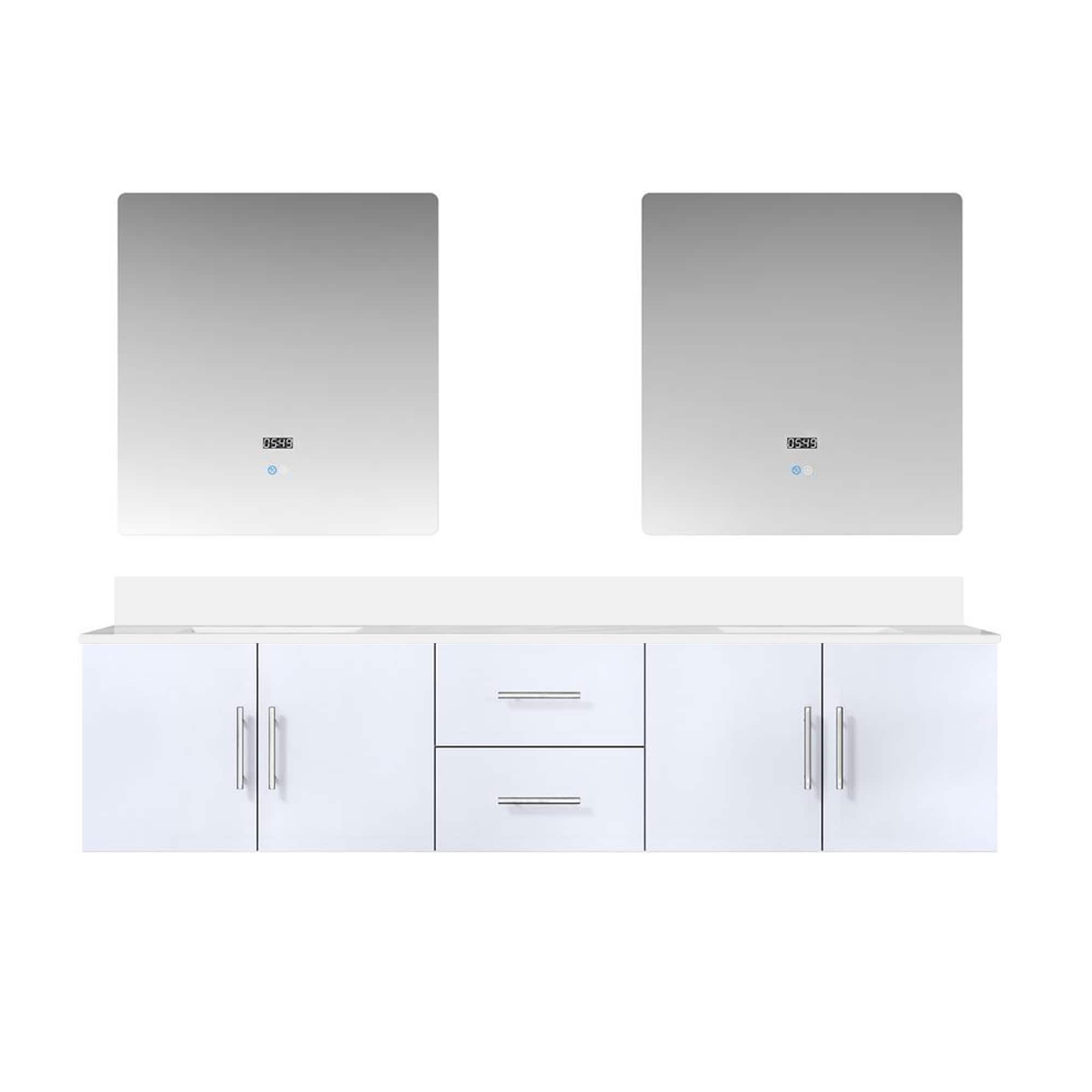 Lexora LVG80DM210 Geneva 80-in Glossy White Undermount Double Sink Floating Bathroom Vanity with White Quartz Top (Mirror Included)