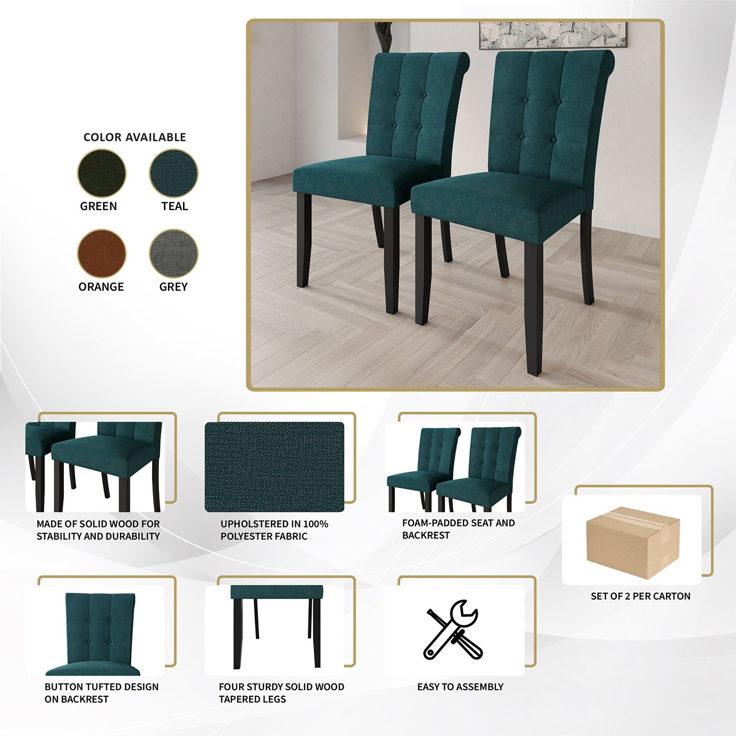 ChaletPosh C3114US-TEAL-LN-2X Dining-Chairs - View #8
