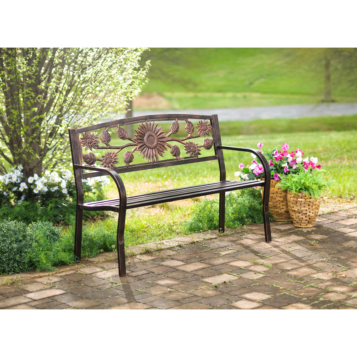 Evergreen 8F00393 50-Inches W x 34-Inches H Black Steel Garden Bench