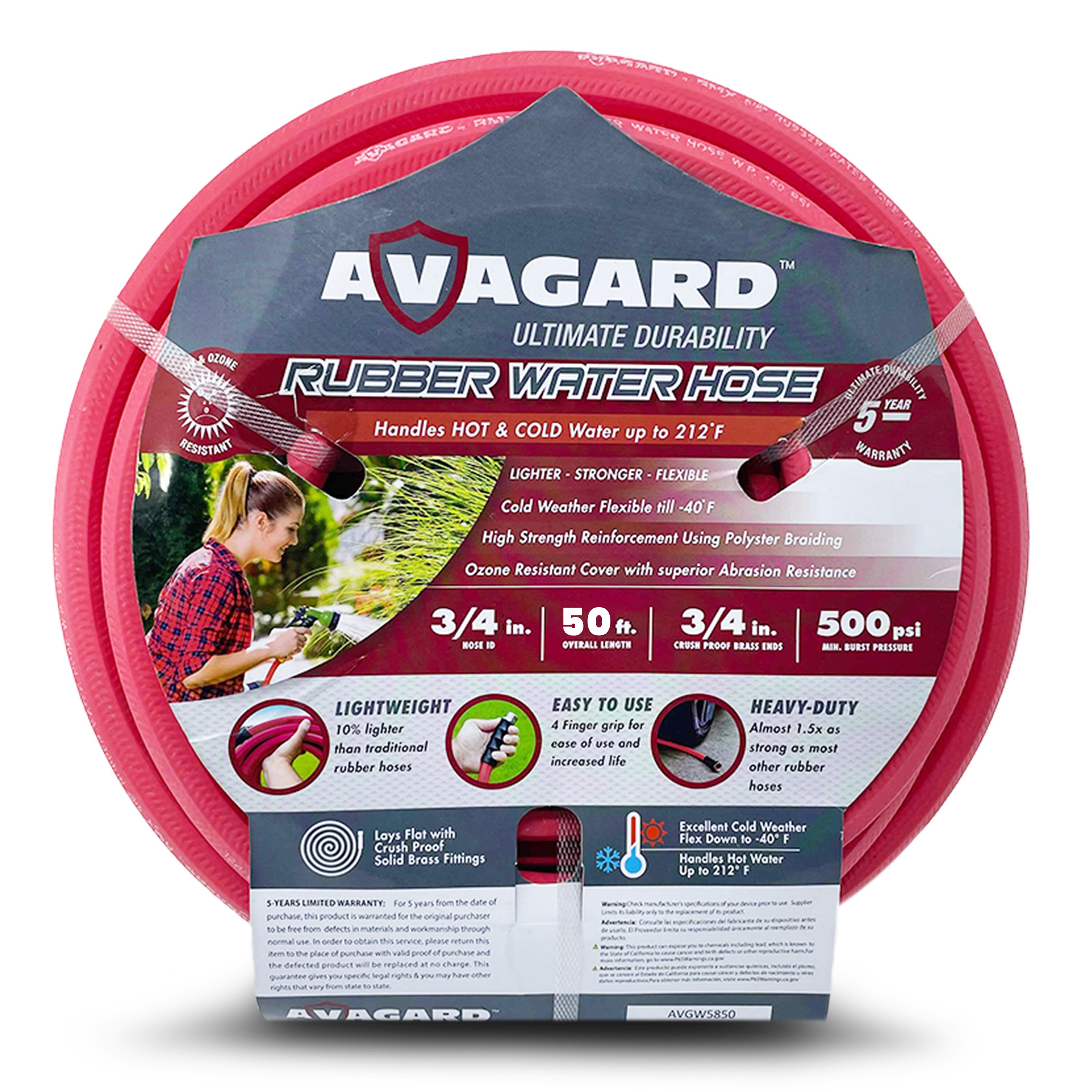 AVAGARD AVGWORD3450 3/4-in x 50-ft Heavy -Duty Kink Free Rubber Red Hose