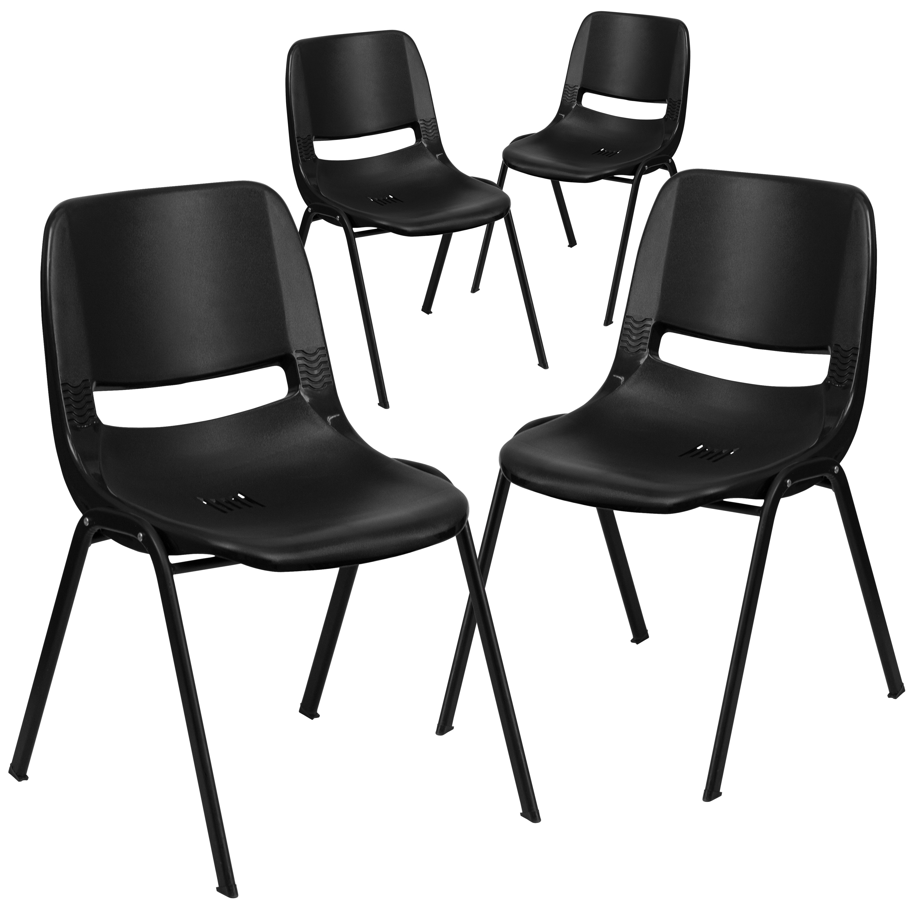Flash Furniture 889142058045 4 Pack HERCULES Series 440 lb Capacity Kids Black Ergonomic Shell Stack Chair with Black Frame and 14-in Seat Height