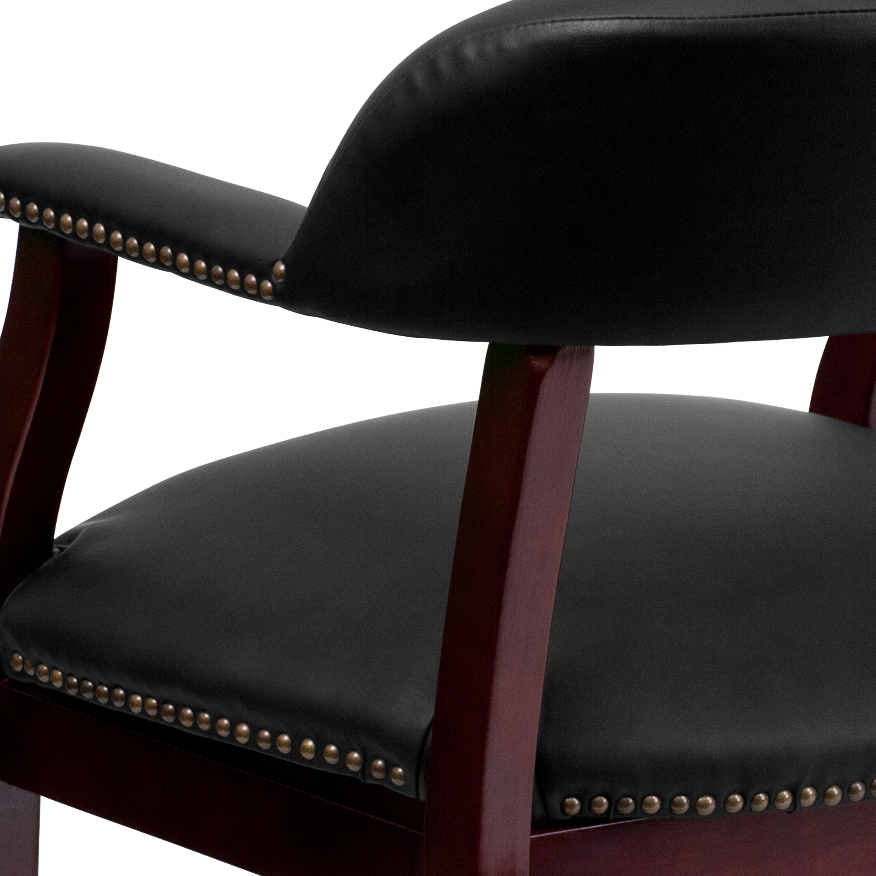 Black Leather Mid-Back Conference Chair with Wood Frame