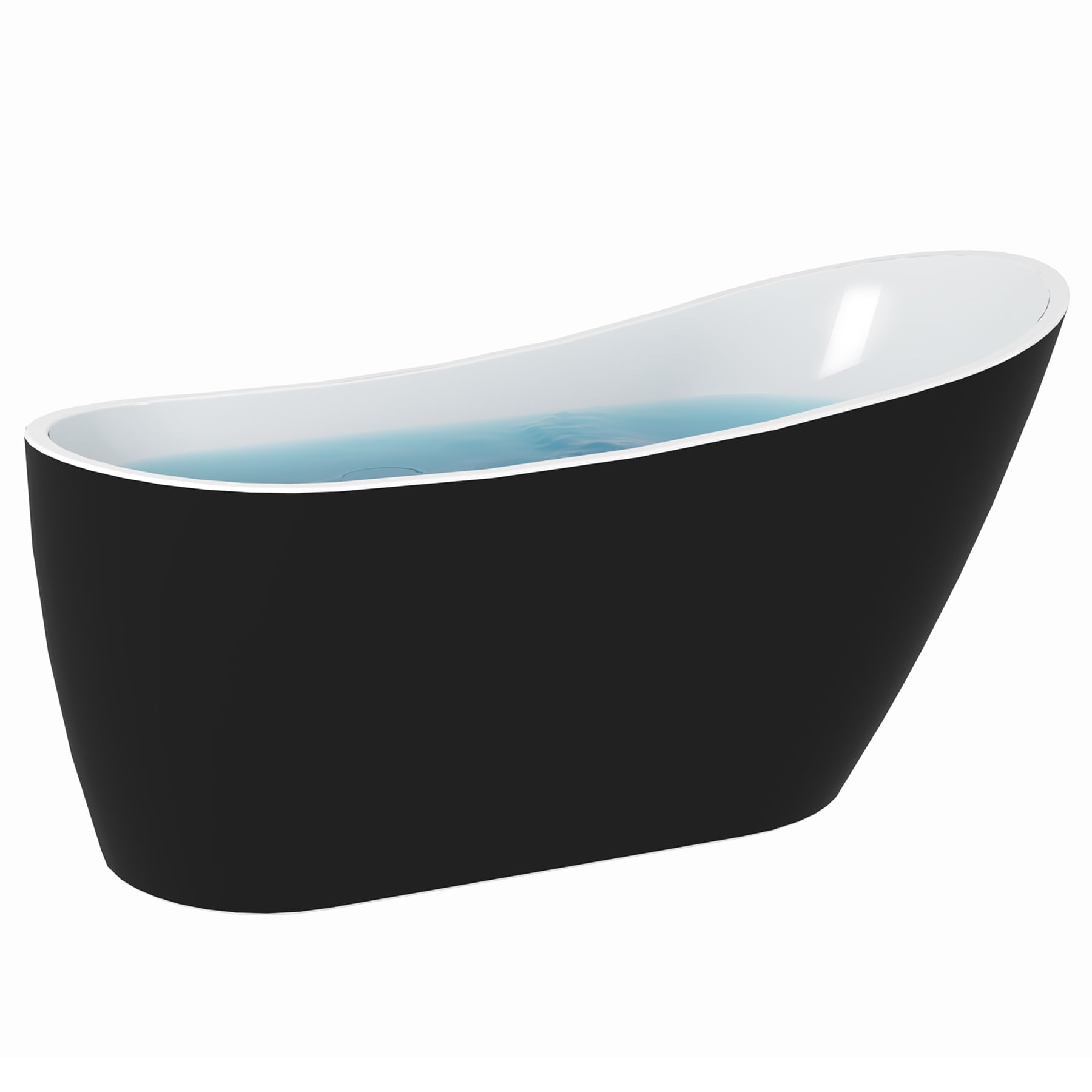 AKDY BT0074 BT0074 29.5-in x 66.9-in Glossy Black Acrylic Oval Freestanding Soaking bathtub with Drain ( Left Drain )