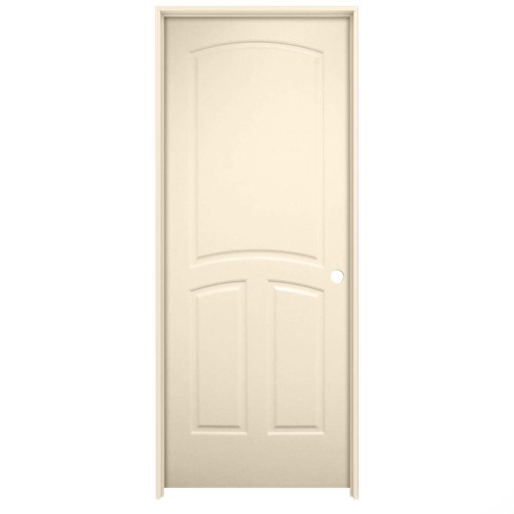 American Building Supply LO966352 24-in x 80-in Cream-n-Sugar Solid core 3-panel round top Left hand Smooth Prefinished MDF Flat Jamb Single Prehung Interior Door