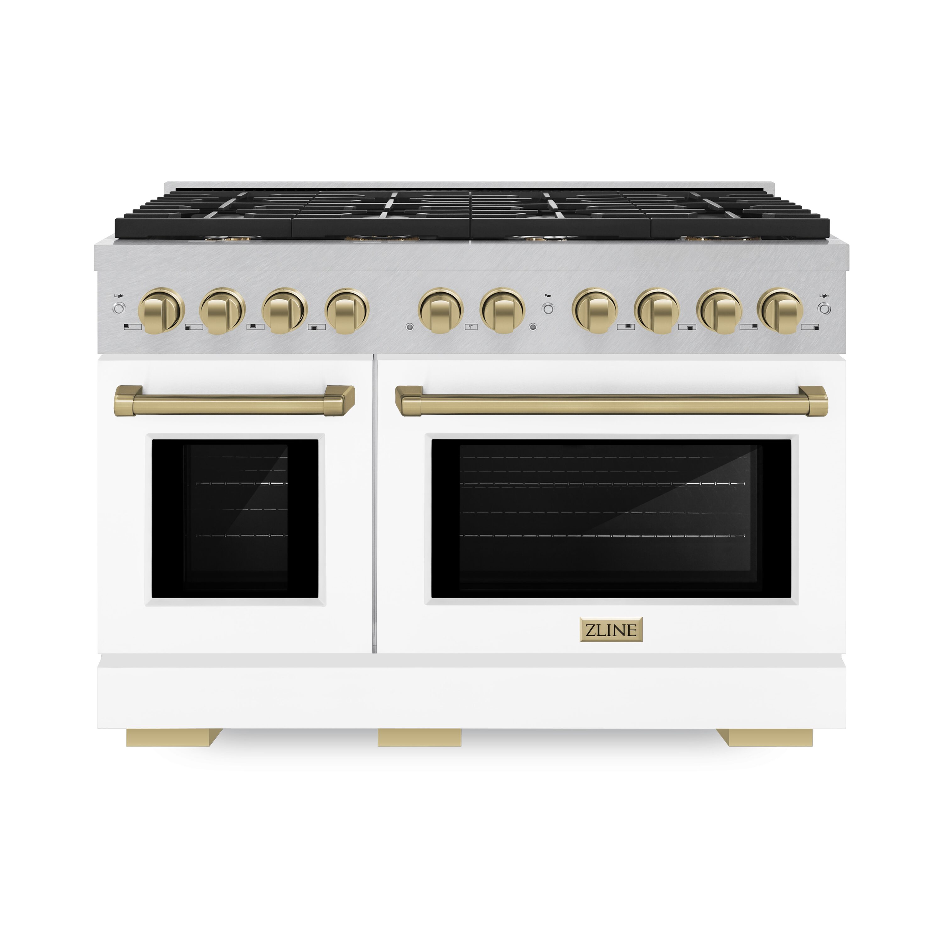 ZLINE KITCHEN & BATH SDRSZ-WM-48-CB Paramount 48-in Standard 4.2-cu ft / 2.5-cu ft Convection Oven Freestanding Double Oven Dual Fuel Range ( Stainless Steel, White Matte Door, Champagne Bronze Accents )