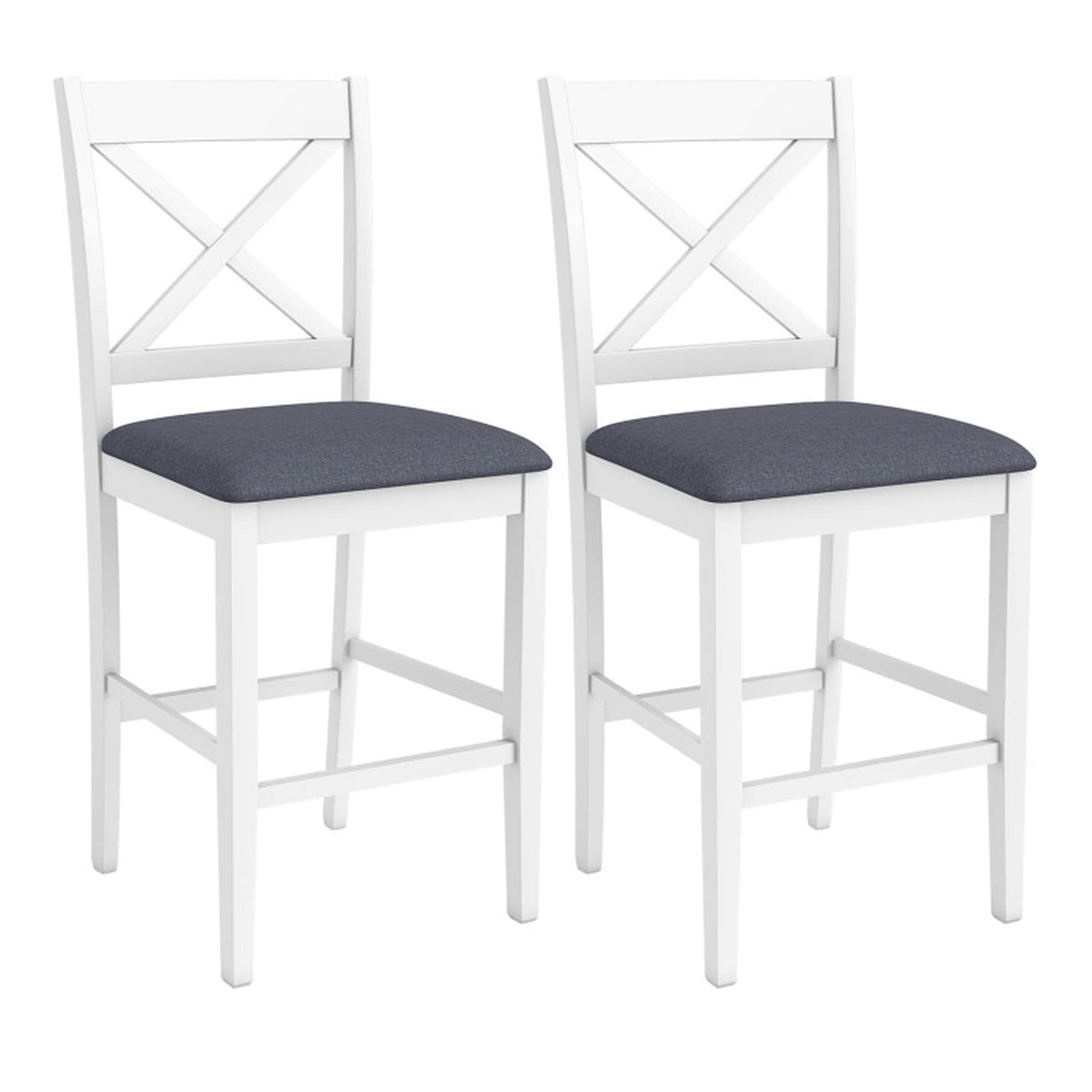 SUGIFT - Set of 2 X-Back Counter Height Stools 24-in Seat Height with Upholstered Linen Cushioned...