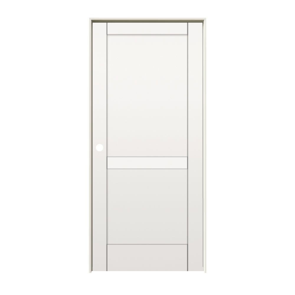 RELIABILT 10129126 32-in x 96-in primed Solid core 2-panel square Right hand Smooth Primed MDF Flat Jamb Single Prehung Interior Door