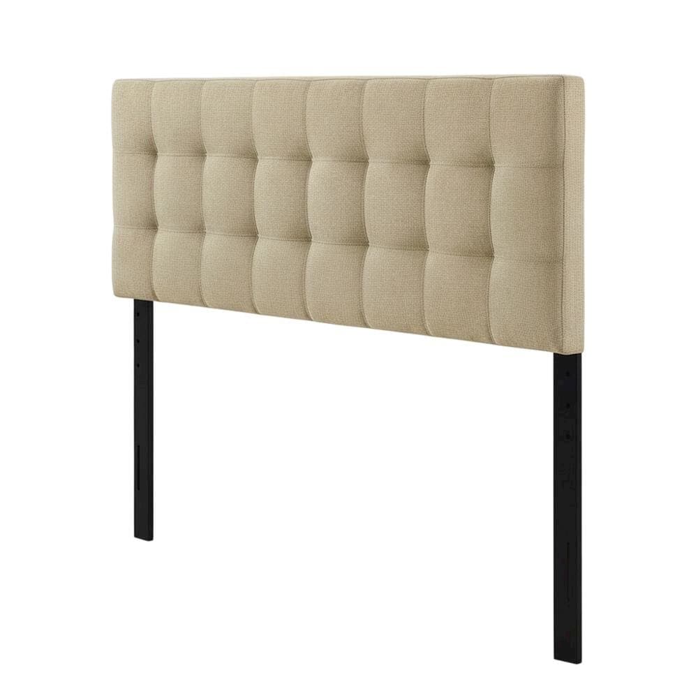FurniFact - Upholstered Fabric King Headboard in Neutral Tone with Classic Design
