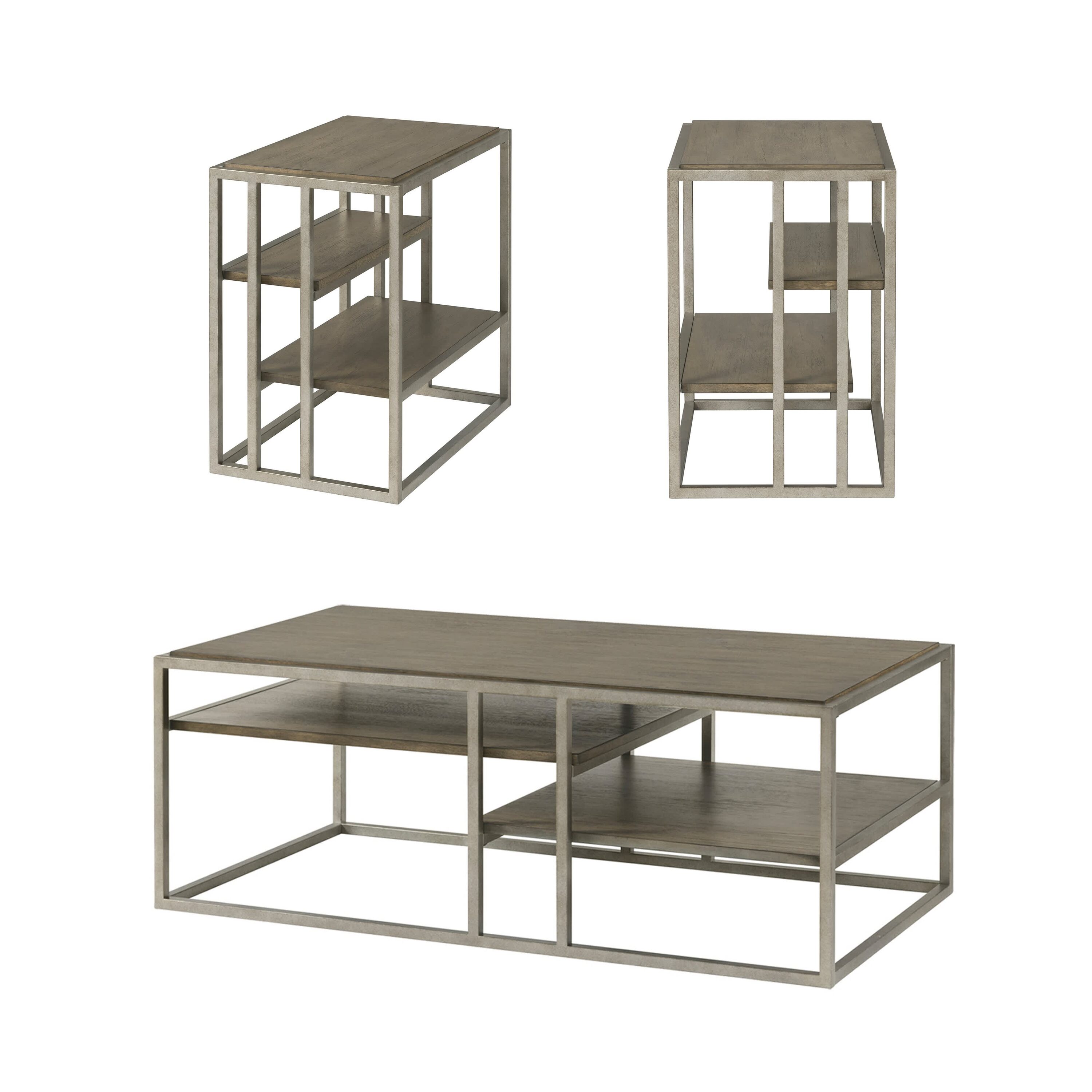 Vynxaria LEXY0507-DJJJ-BZ077 Series 50 in. Gray Brown Rectangular Wood End Table with Metal Frame and Shelves